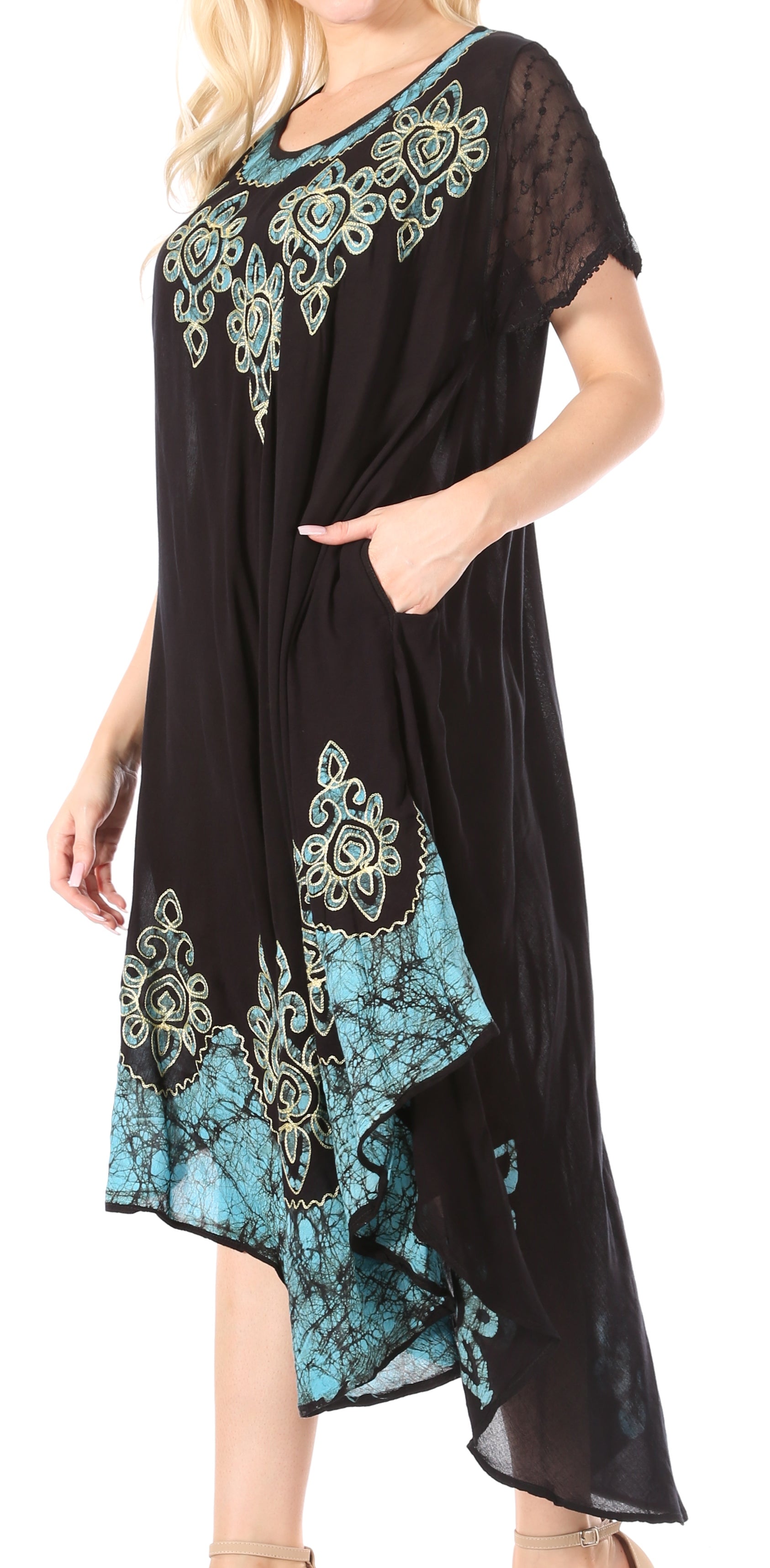 Sakkas Batik Hindi Cap Sleeve Caftan Dress / Cover Up - Concordia Style Boutique