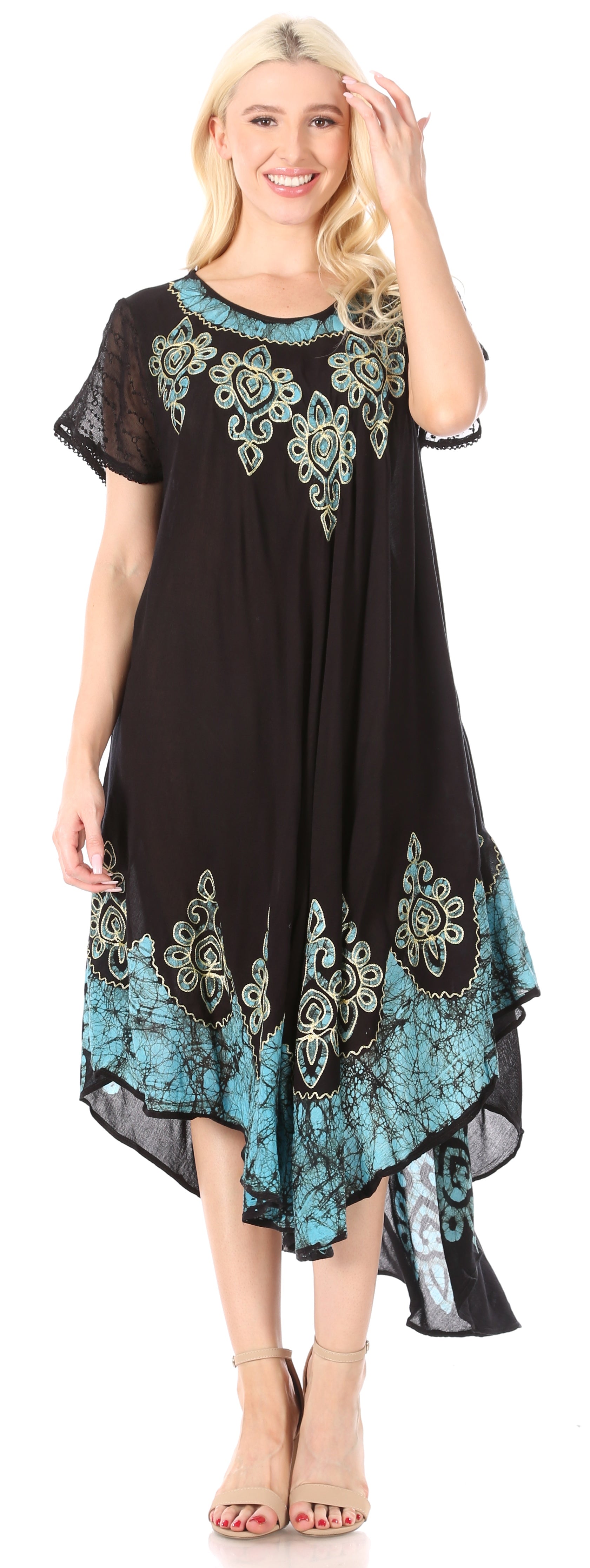Sakkas Batik Hindi Cap Sleeve Caftan Dress / Cover Up - Concordia Style Boutique