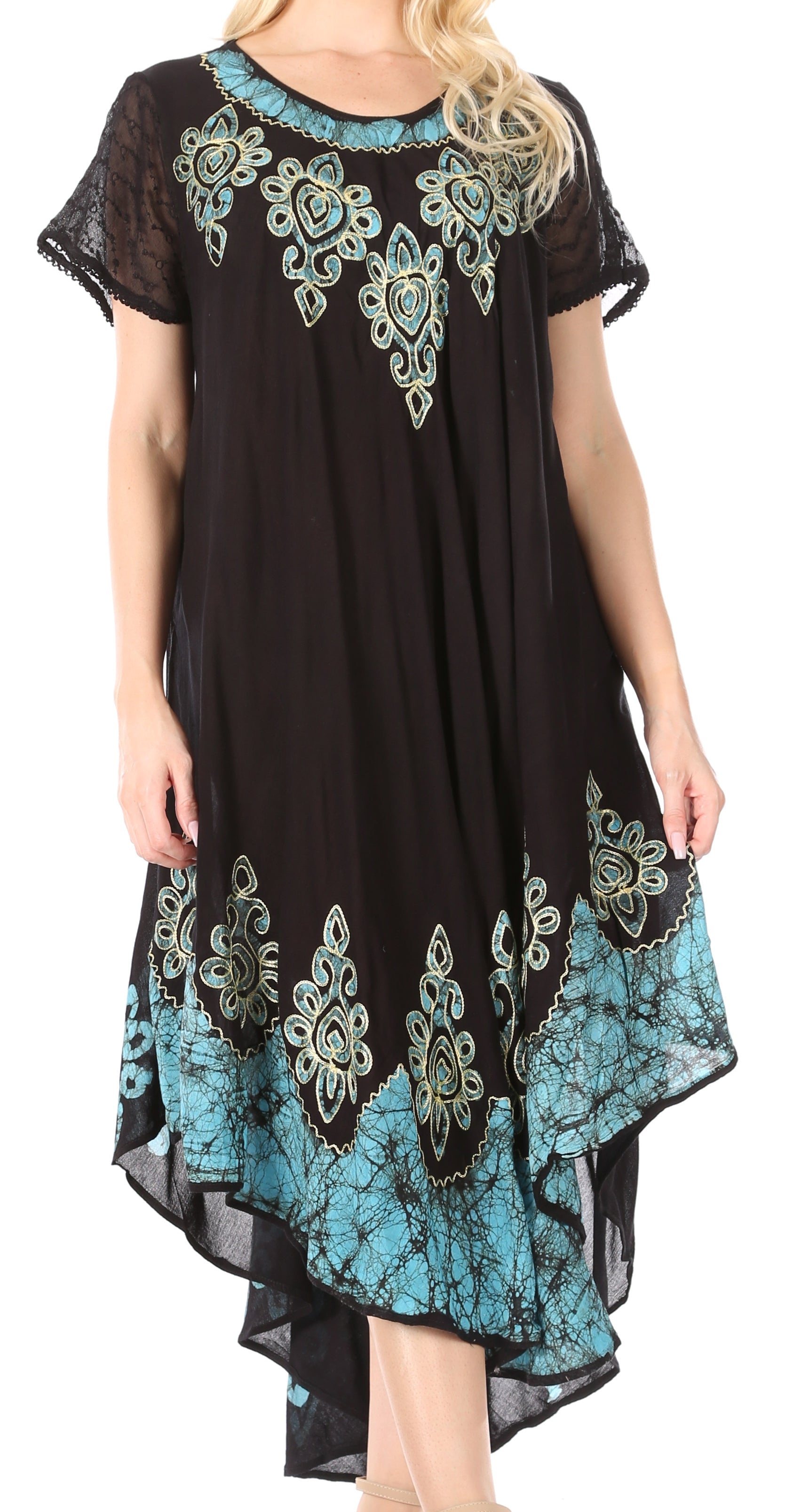 Sakkas Batik Hindi Cap Sleeve Caftan Dress / Cover Up - Concordia Style Boutique
