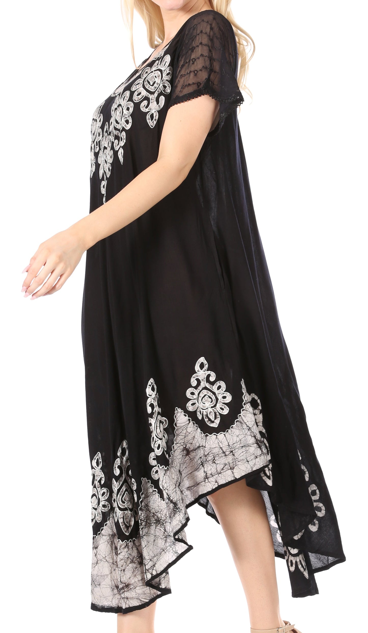 Sakkas Batik Hindi Cap Sleeve Caftan Dress / Cover Up - Concordia Style Boutique