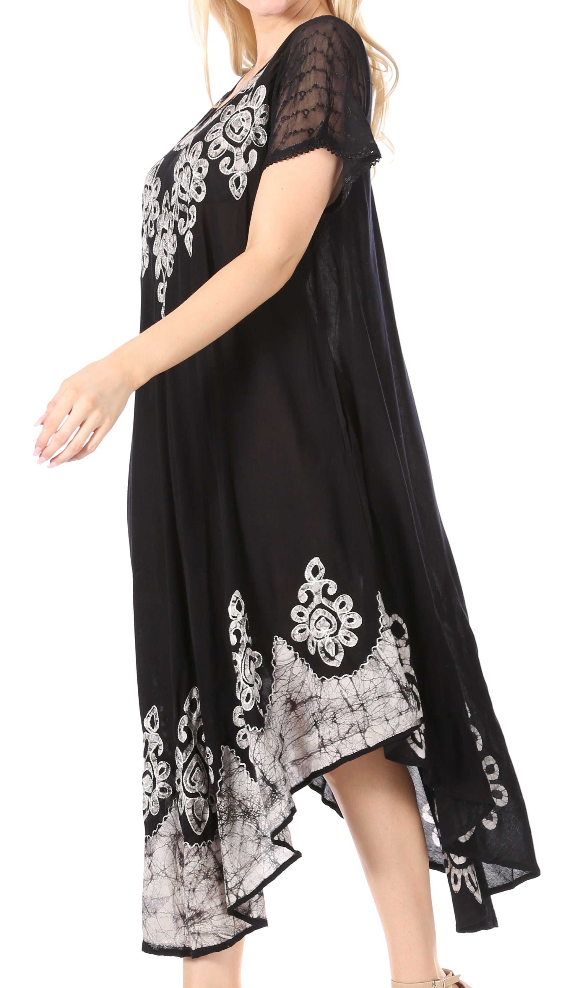 Sakkas Batik Hindi Cap Sleeve Caftan Dress / Cover Up - Concordia Style Boutique