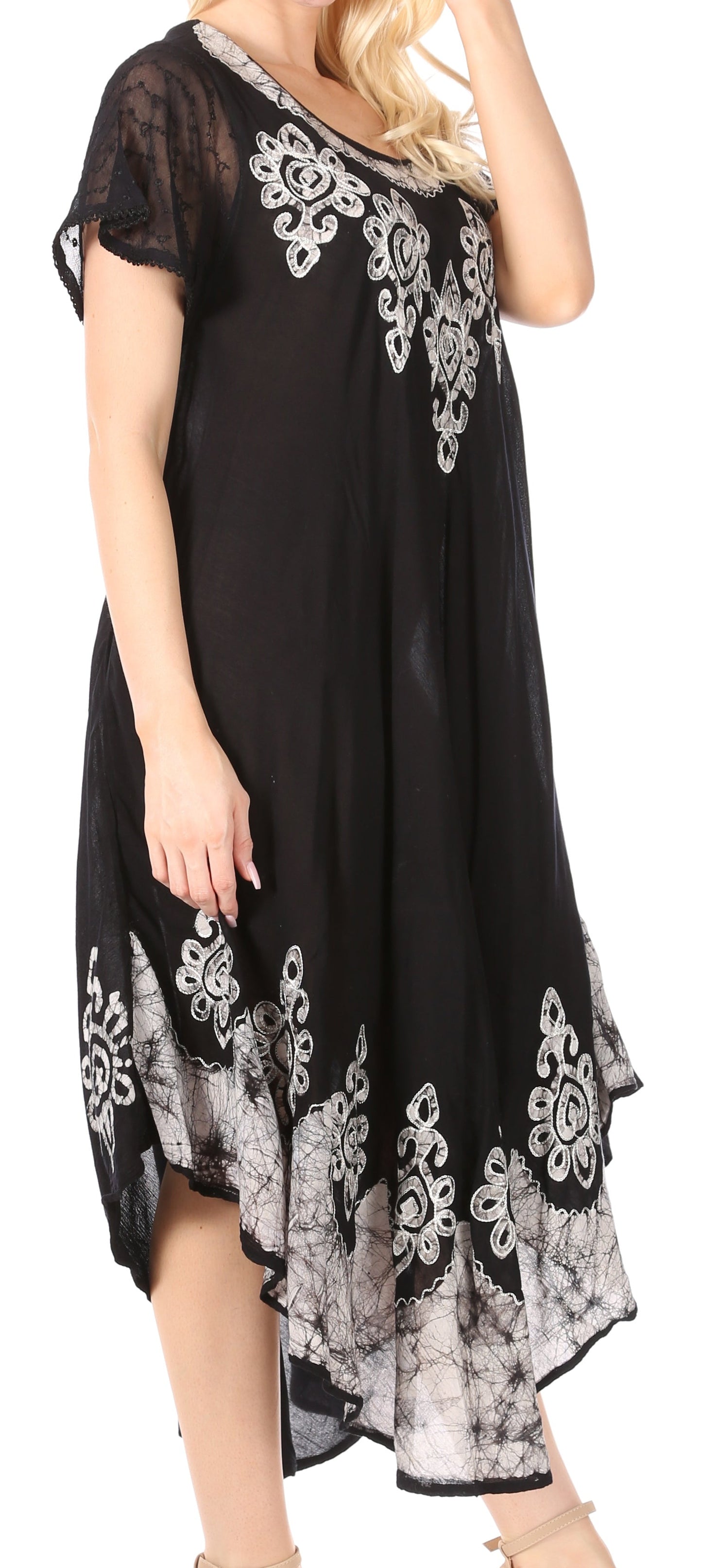 Sakkas Batik Hindi Cap Sleeve Caftan Dress / Cover Up - Concordia Style Boutique