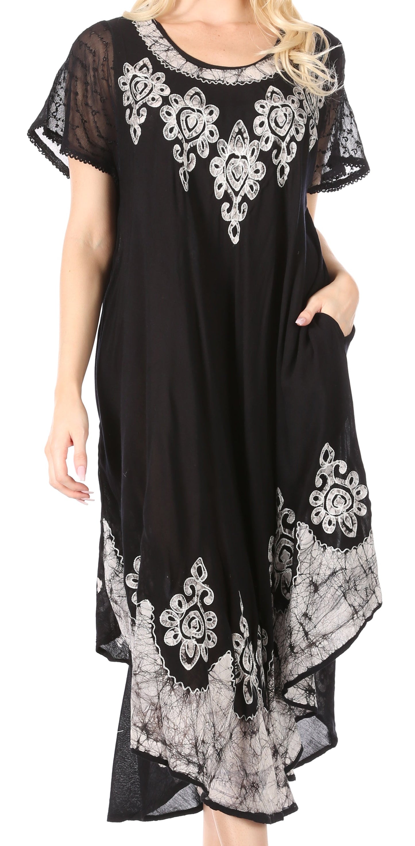 Sakkas Batik Hindi Cap Sleeve Caftan Dress / Cover Up - Concordia Style Boutique