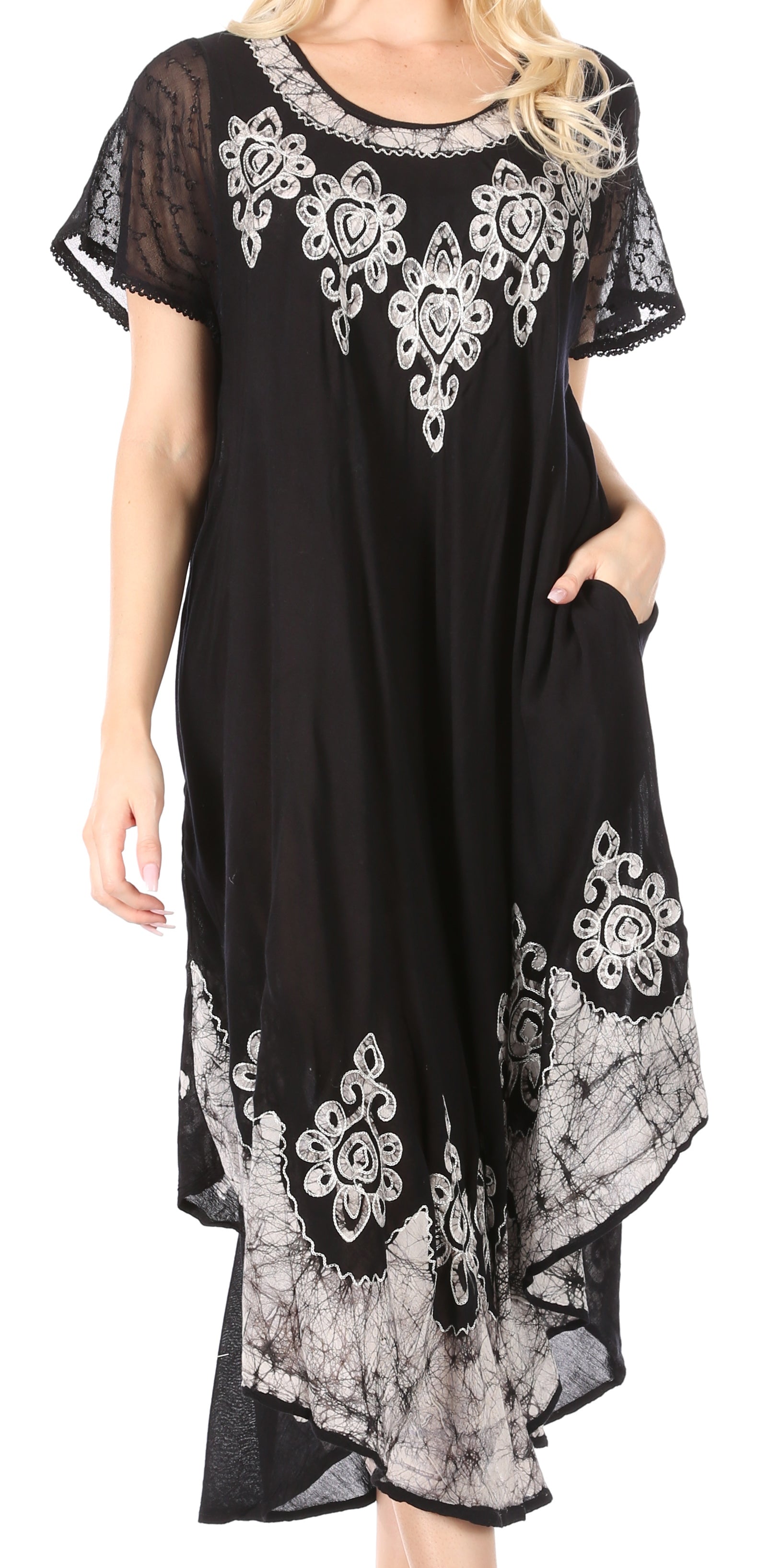 Sakkas Batik Hindi Cap Sleeve Caftan Dress / Cover Up - Concordia Style Boutique