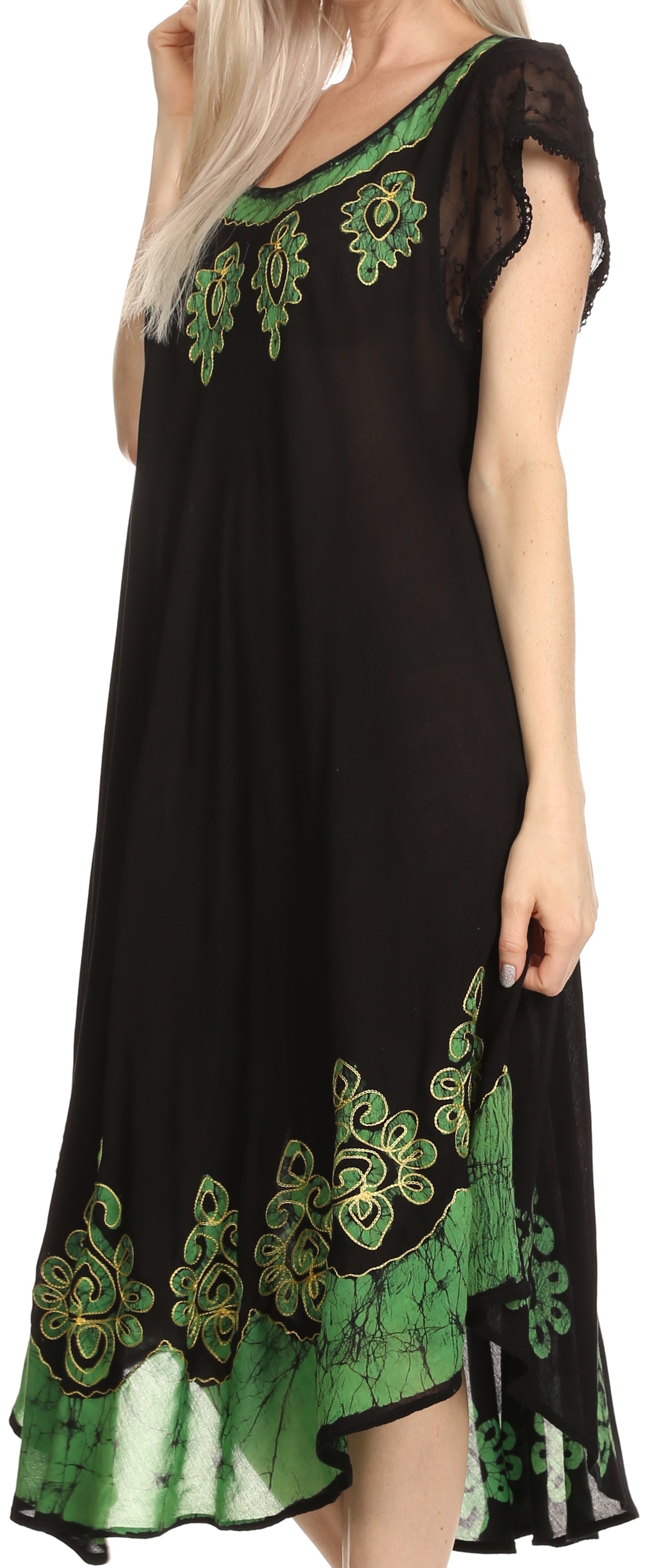 Sakkas Batik Hindi Cap Sleeve Caftan Dress / Cover Up - Concordia Style Boutique