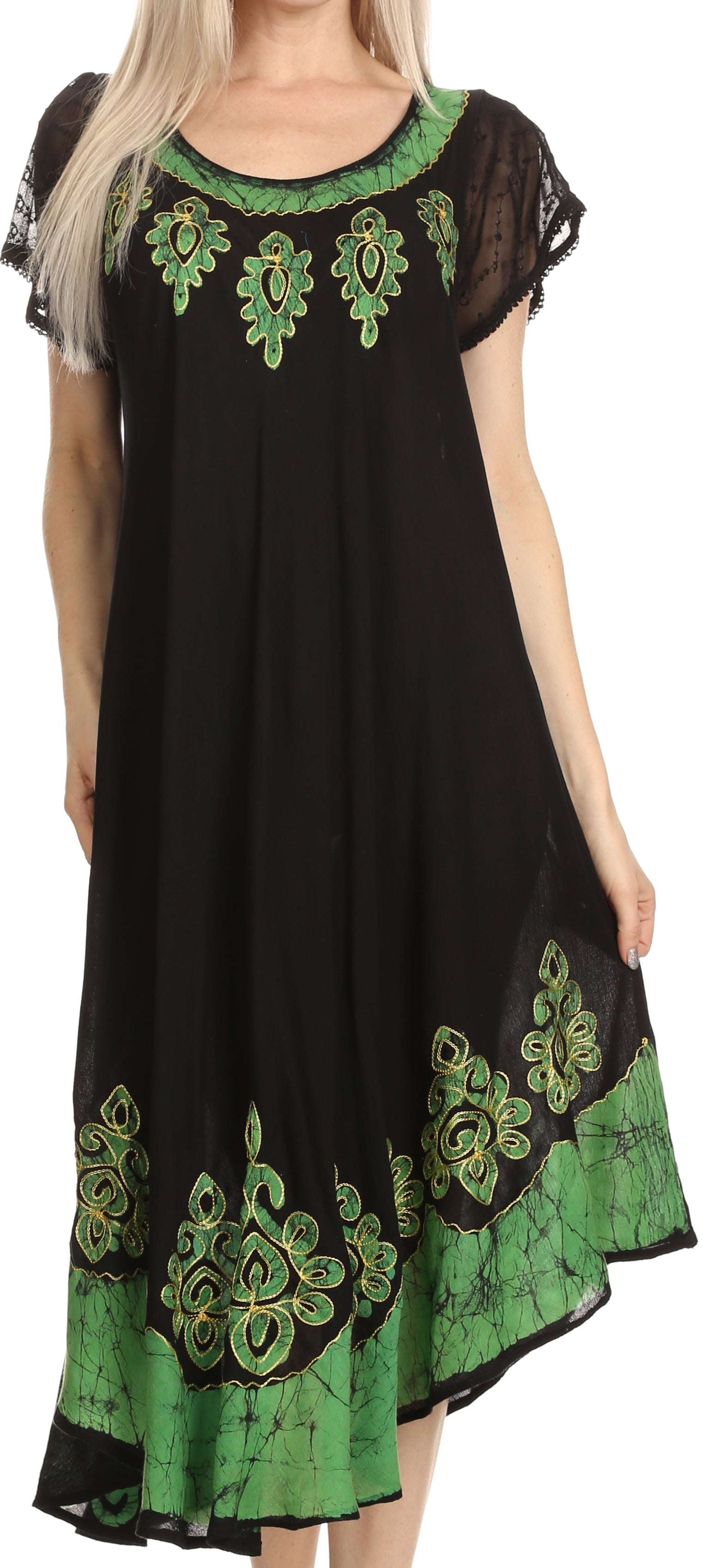 Sakkas Batik Hindi Cap Sleeve Caftan Dress / Cover Up - Concordia Style Boutique
