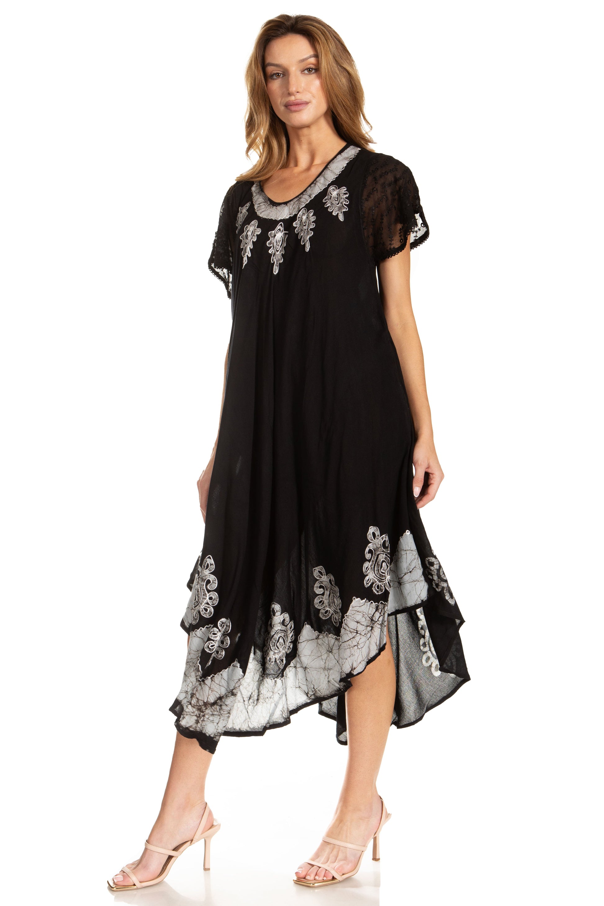 Sakkas Batik Hindi Cap Sleeve Caftan Dress / Cover Up - Concordia Style Boutique