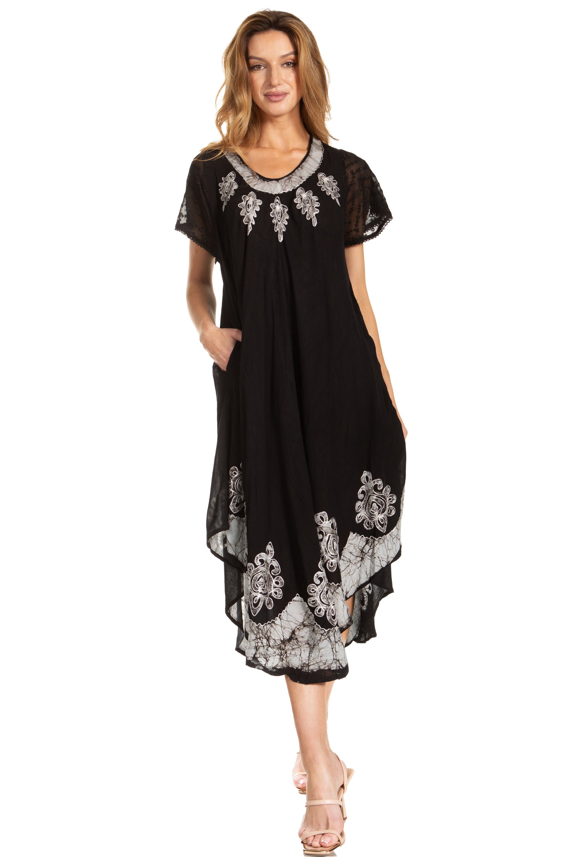 Sakkas Batik Hindi Cap Sleeve Caftan Dress / Cover Up - Concordia Style Boutique