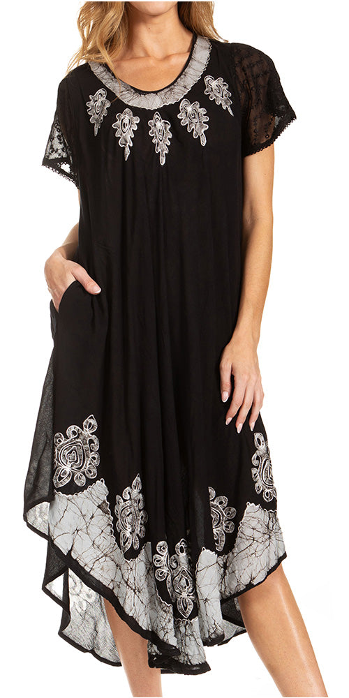 Sakkas Batik Hindi Cap Sleeve Caftan Dress / Cover Up - Concordia Style Boutique