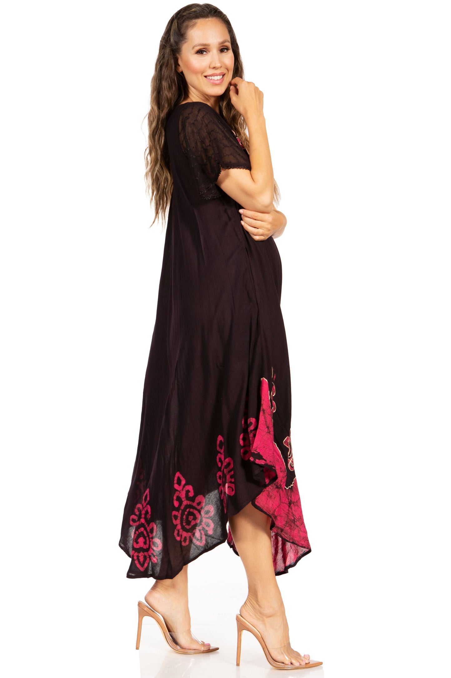 Sakkas Batik Hindi Cap Sleeve Caftan Dress / Cover Up - Concordia Style Boutique