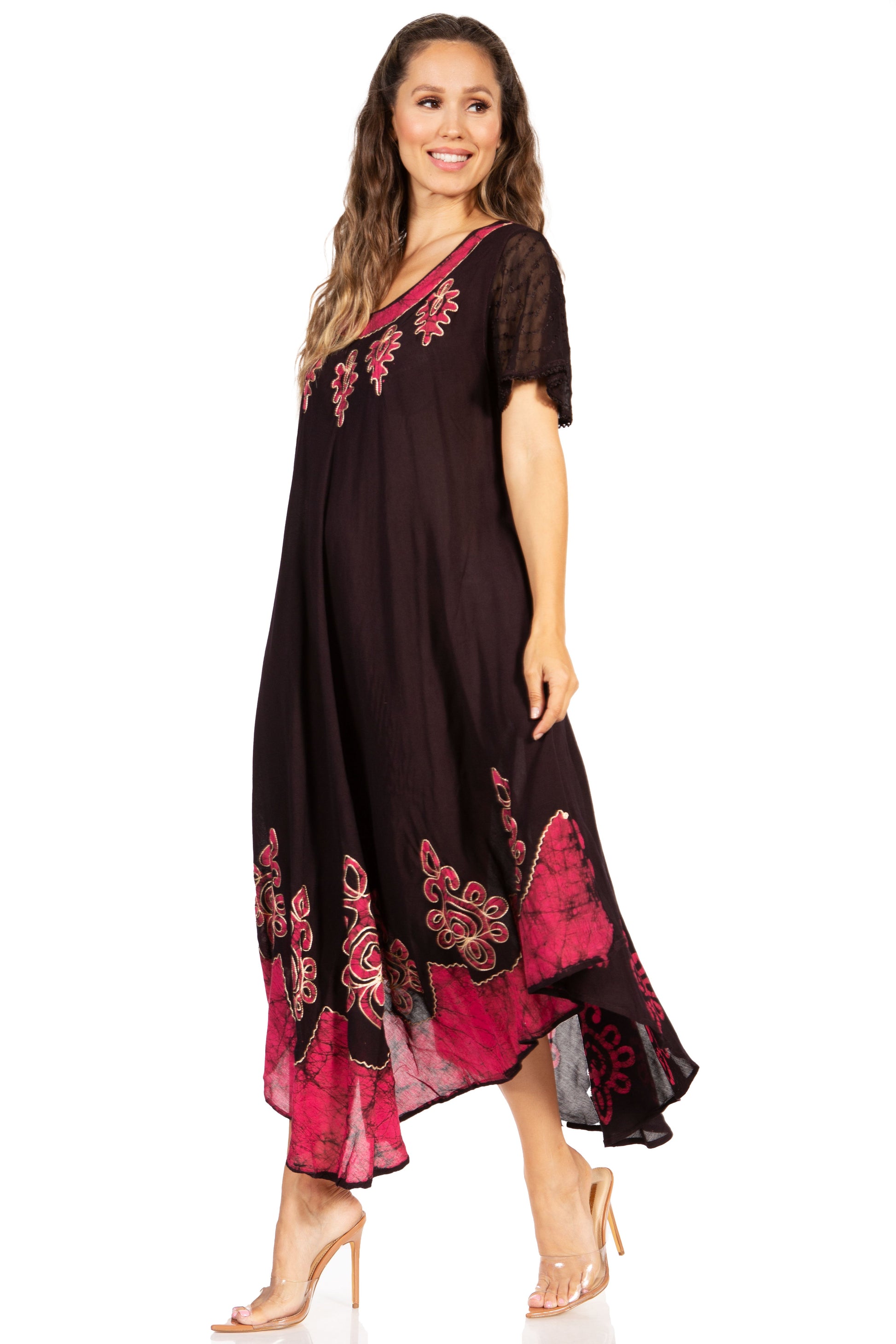 Sakkas Batik Hindi Cap Sleeve Caftan Dress / Cover Up - Concordia Style Boutique