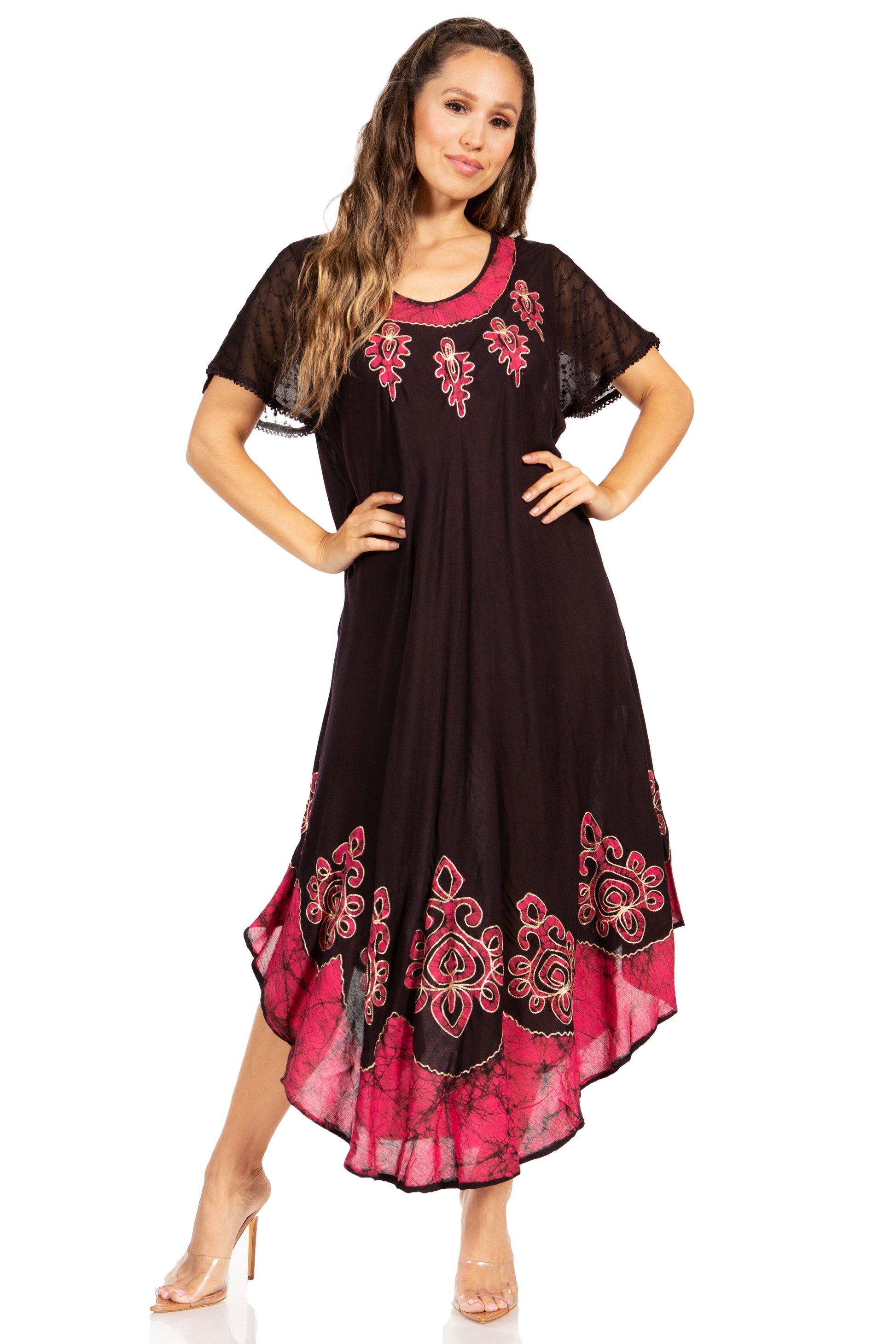 Sakkas Batik Hindi Cap Sleeve Caftan Dress / Cover Up - Concordia Style Boutique