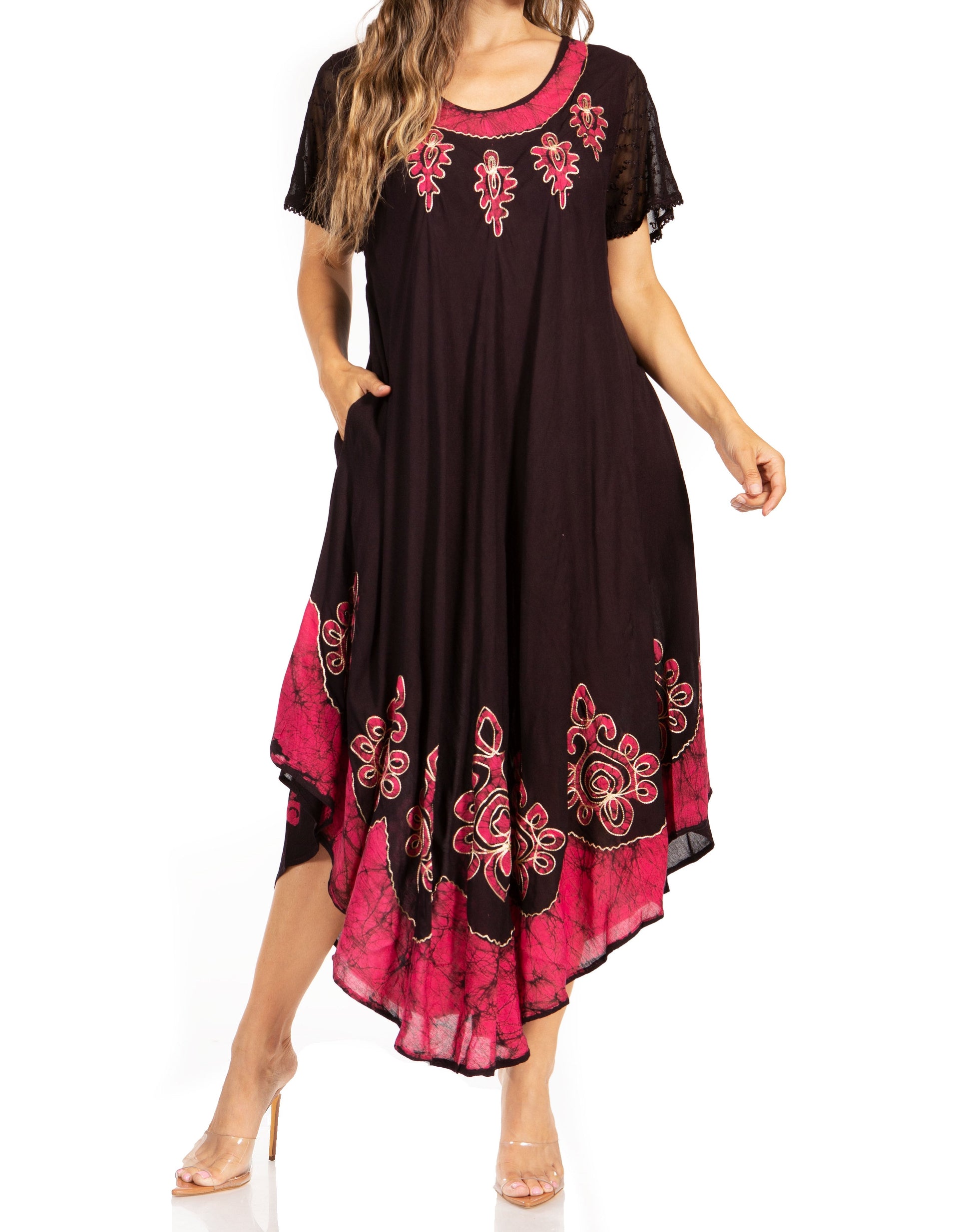 Sakkas Batik Hindi Cap Sleeve Caftan Dress / Cover Up - Concordia Style Boutique
