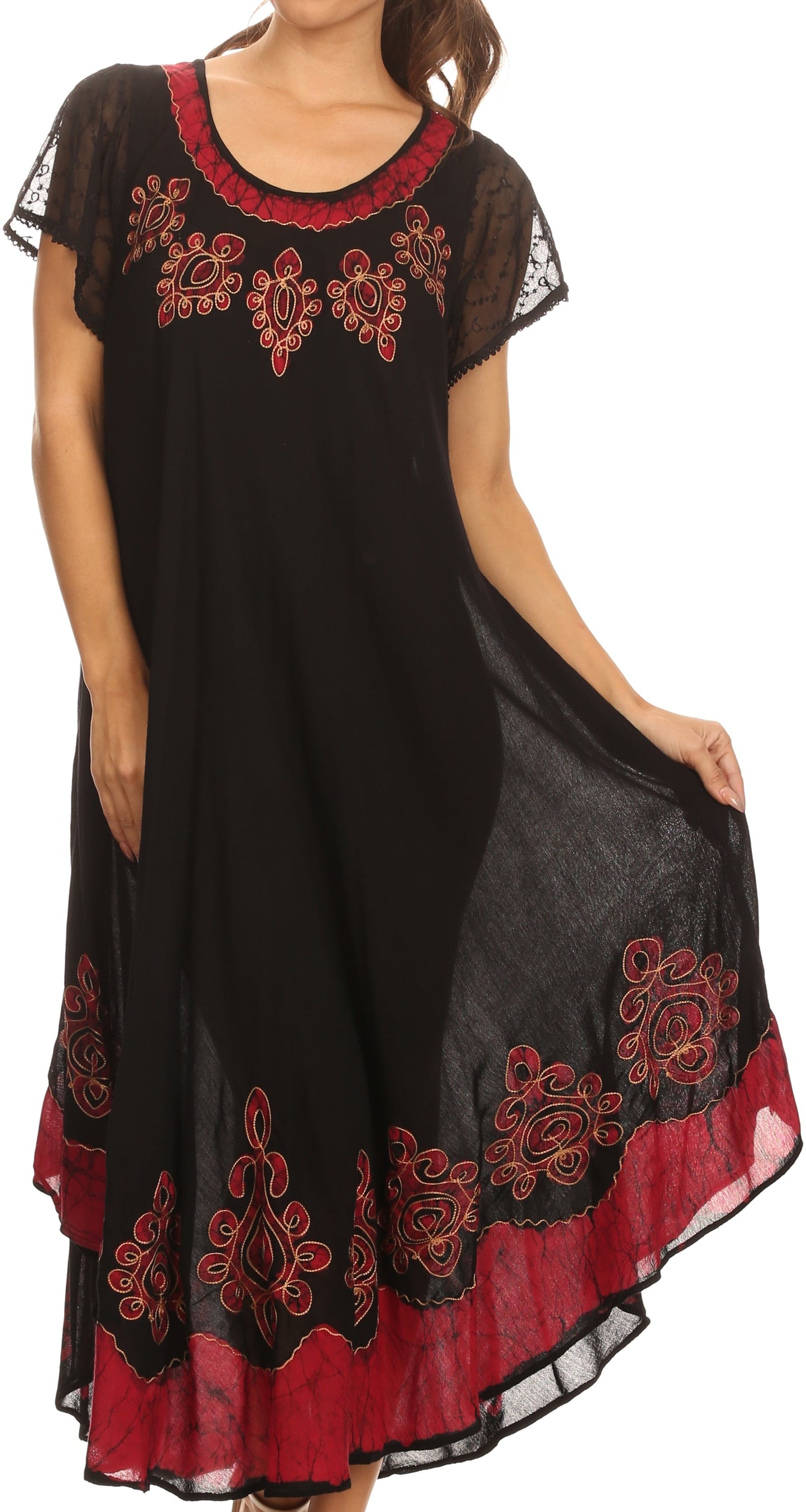 Sakkas Batik Hindi Cap Sleeve Caftan Dress / Cover Up - Concordia Style Boutique