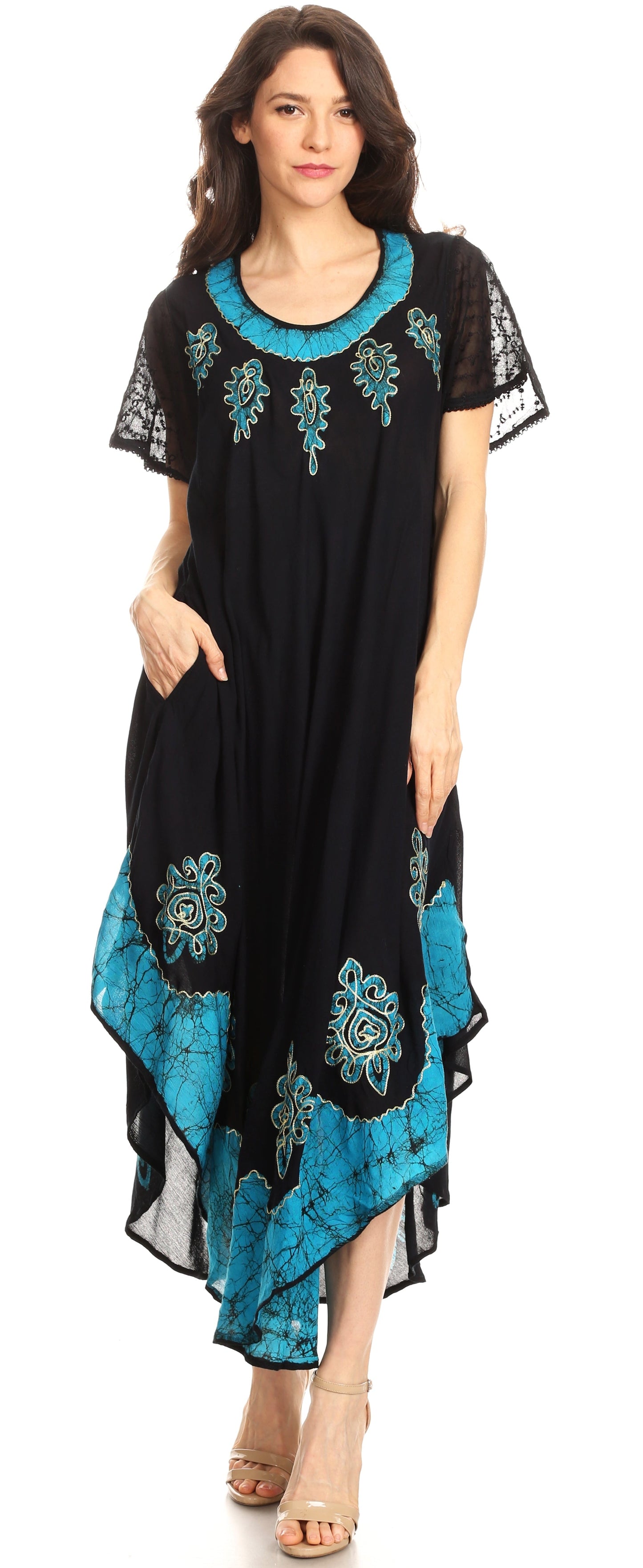Sakkas Batik Hindi Cap Sleeve Caftan Dress / Cover Up - Concordia Style Boutique