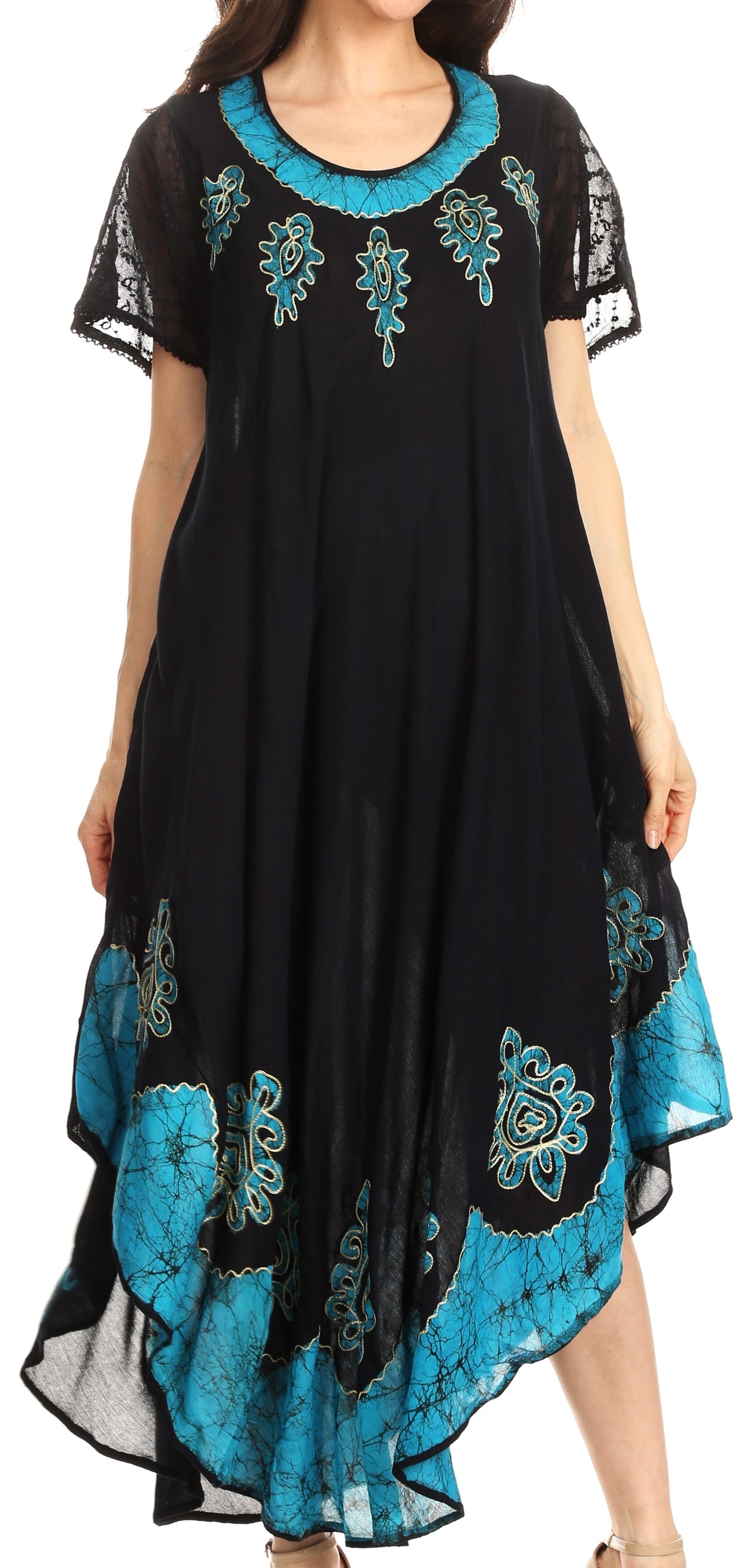 Sakkas Batik Hindi Cap Sleeve Caftan Dress / Cover Up - Concordia Style Boutique