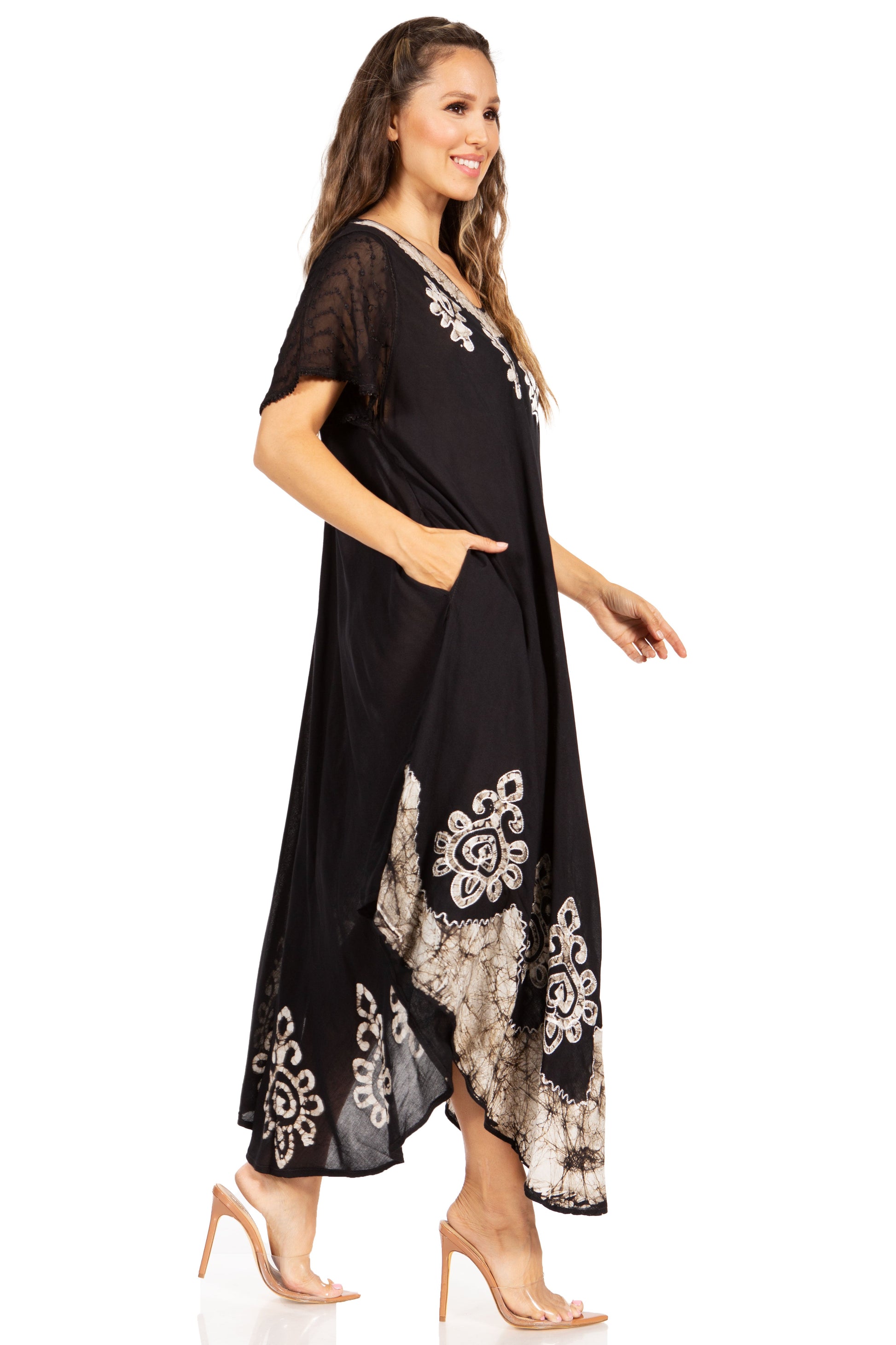 Sakkas Batik Hindi Cap Sleeve Caftan Dress / Cover Up - Concordia Style Boutique