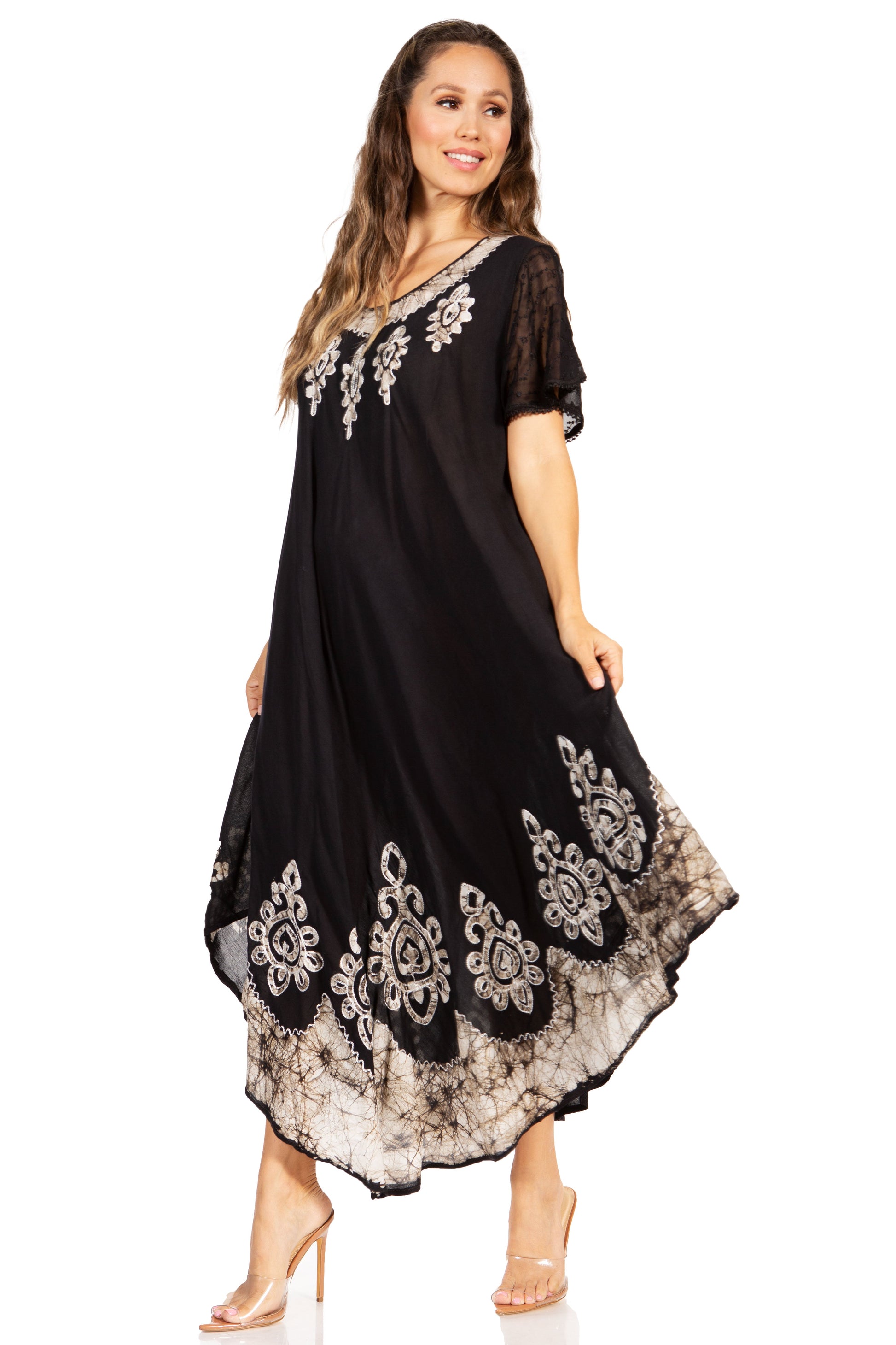 Sakkas Batik Hindi Cap Sleeve Caftan Dress / Cover Up - Concordia Style Boutique