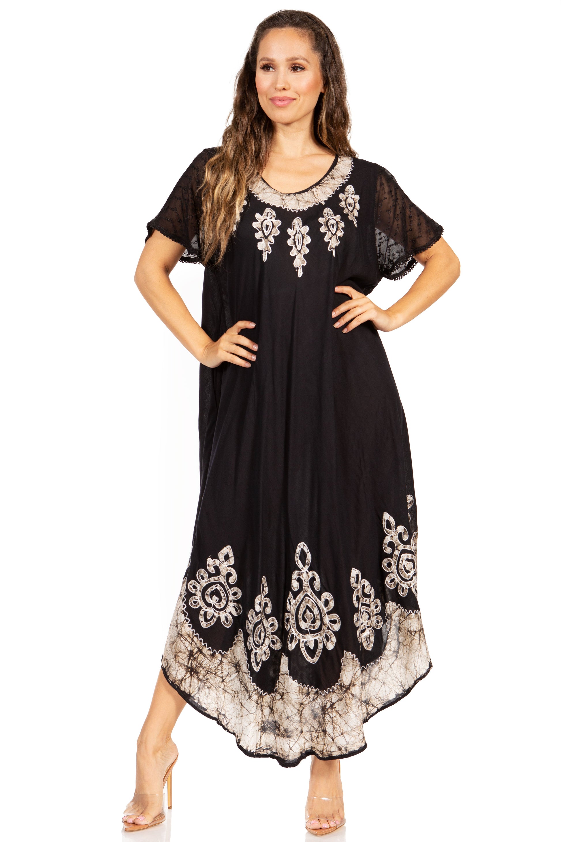 Sakkas Batik Hindi Cap Sleeve Caftan Dress / Cover Up - Concordia Style Boutique