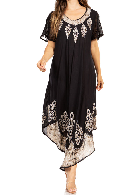 Sakkas Batik Hindi Cap Sleeve Caftan Dress / Cover Up - Concordia Style Boutique