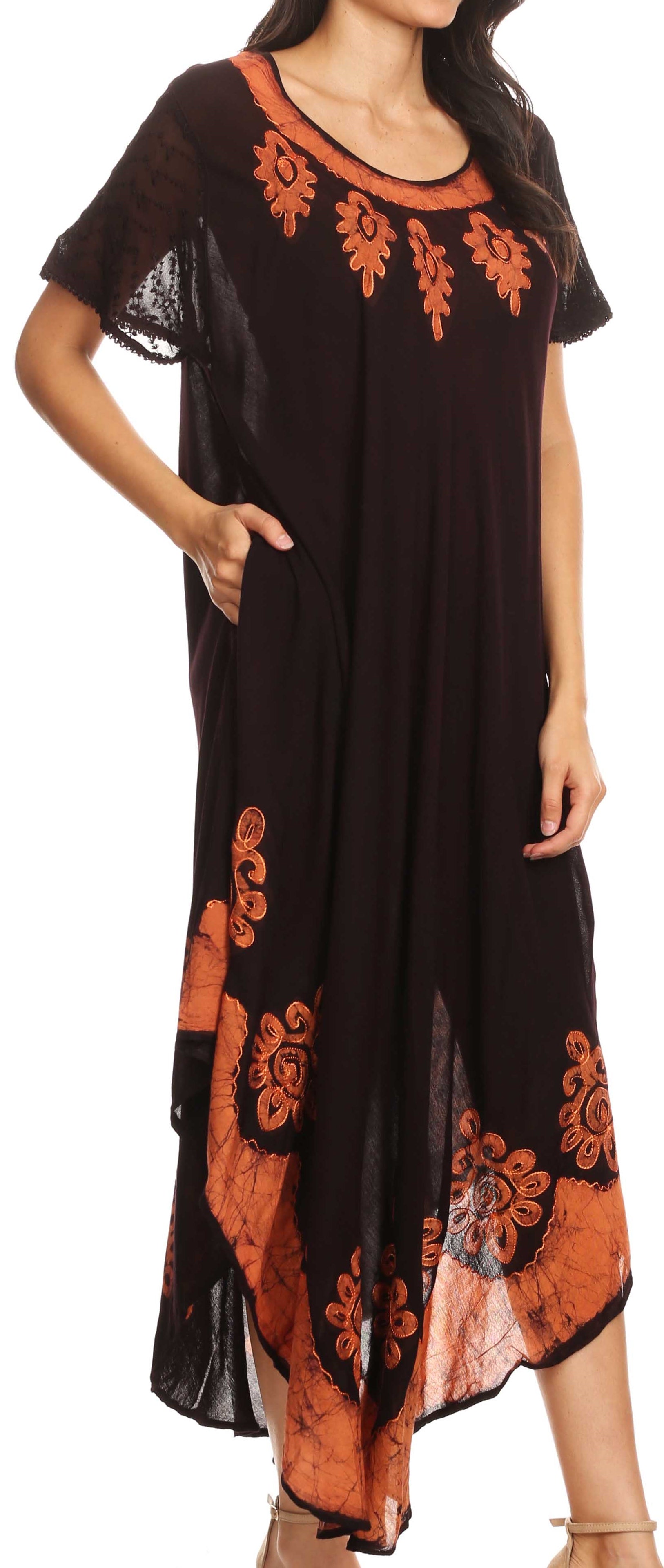 Sakkas Batik Hindi Cap Sleeve Caftan Dress / Cover Up - Concordia Style Boutique