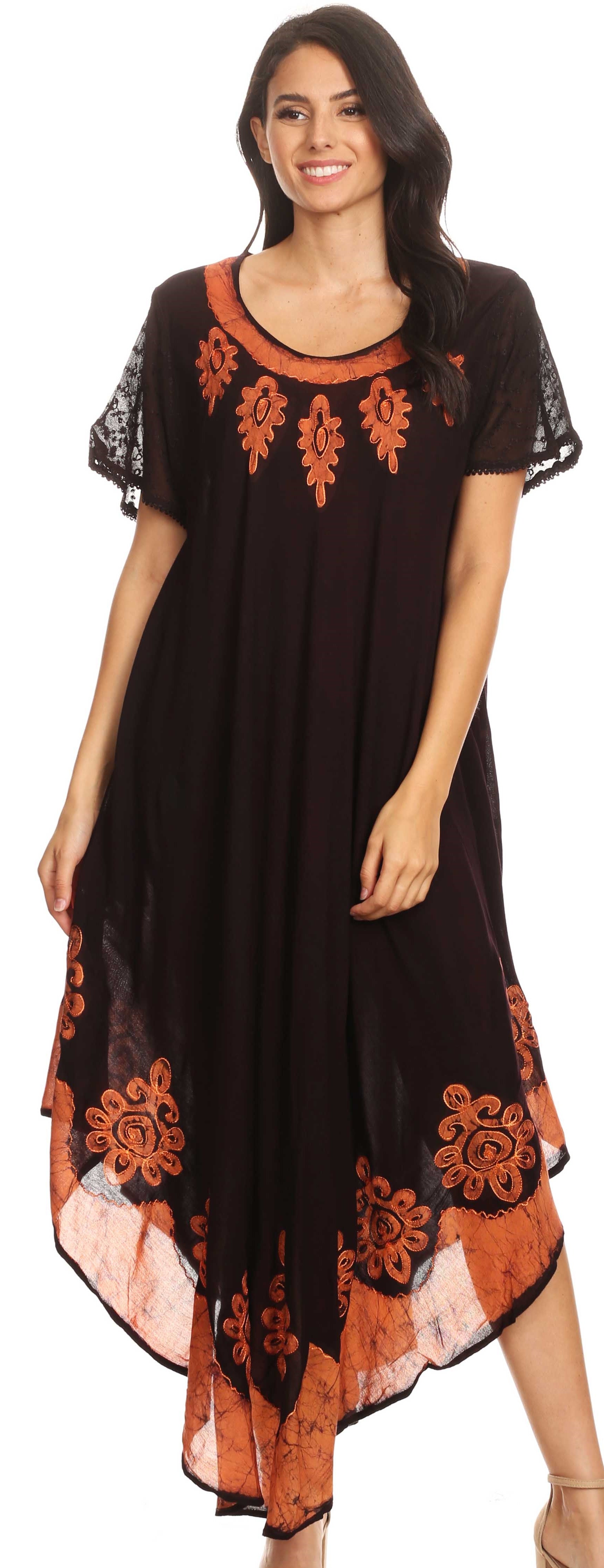 Sakkas Batik Hindi Cap Sleeve Caftan Dress / Cover Up - Concordia Style Boutique