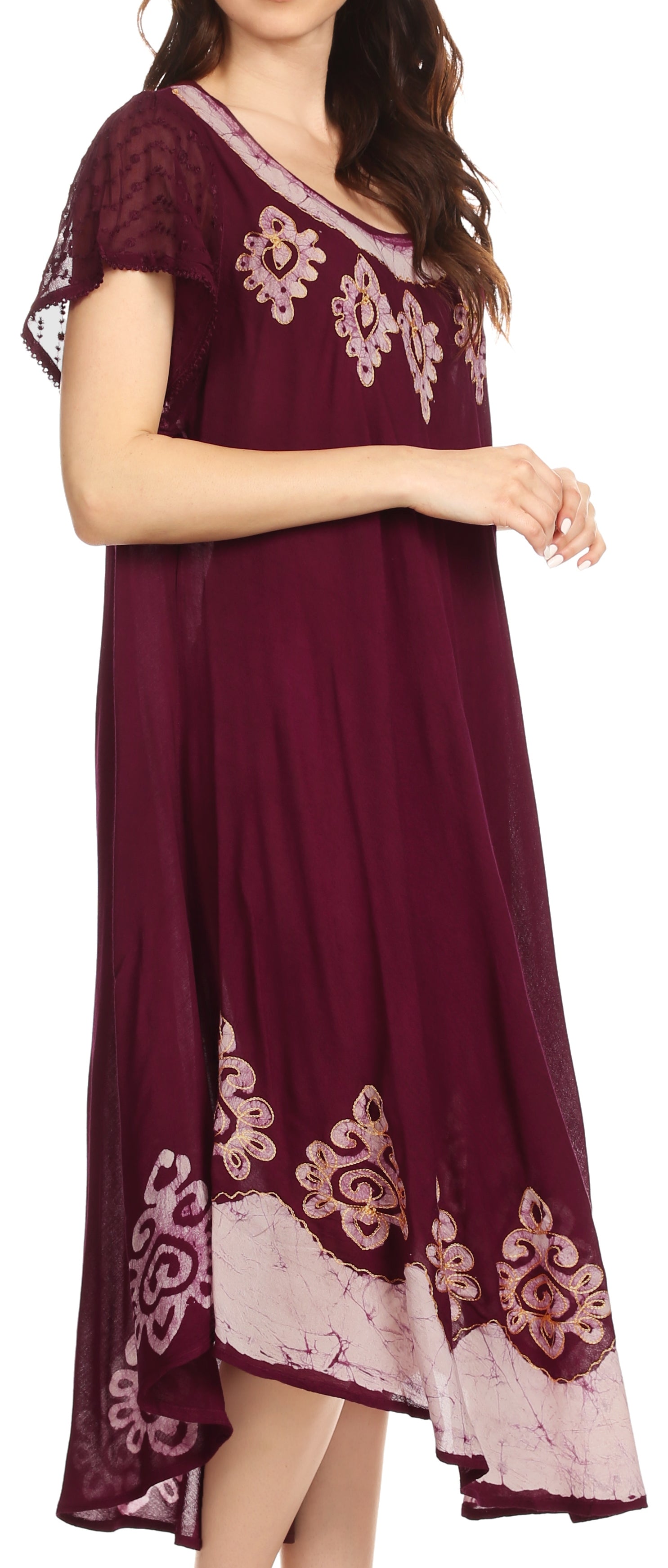 Sakkas Batik Hindi Cap Sleeve Caftan Dress / Cover Up - Concordia Style Boutique