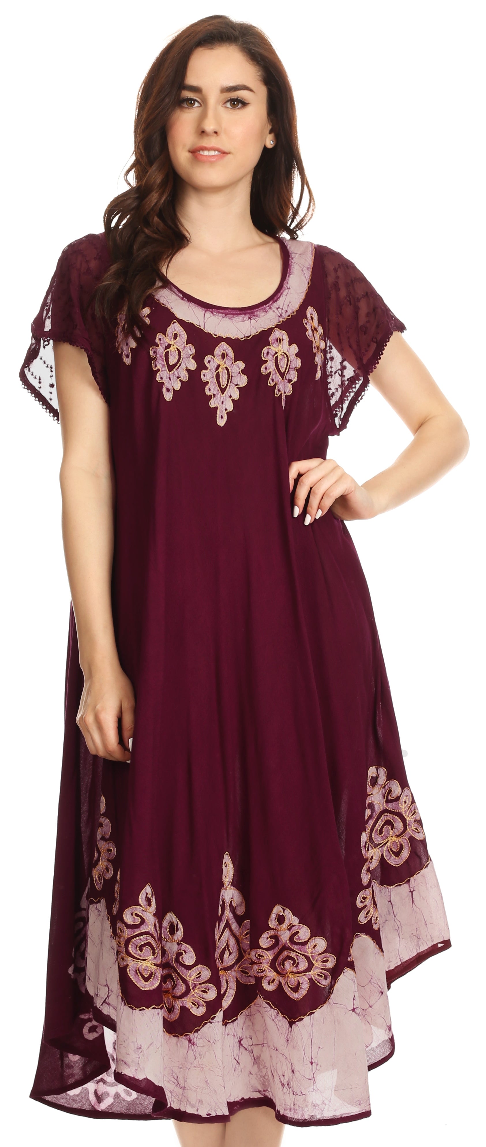 Sakkas Batik Hindi Cap Sleeve Caftan Dress / Cover Up - Concordia Style Boutique
