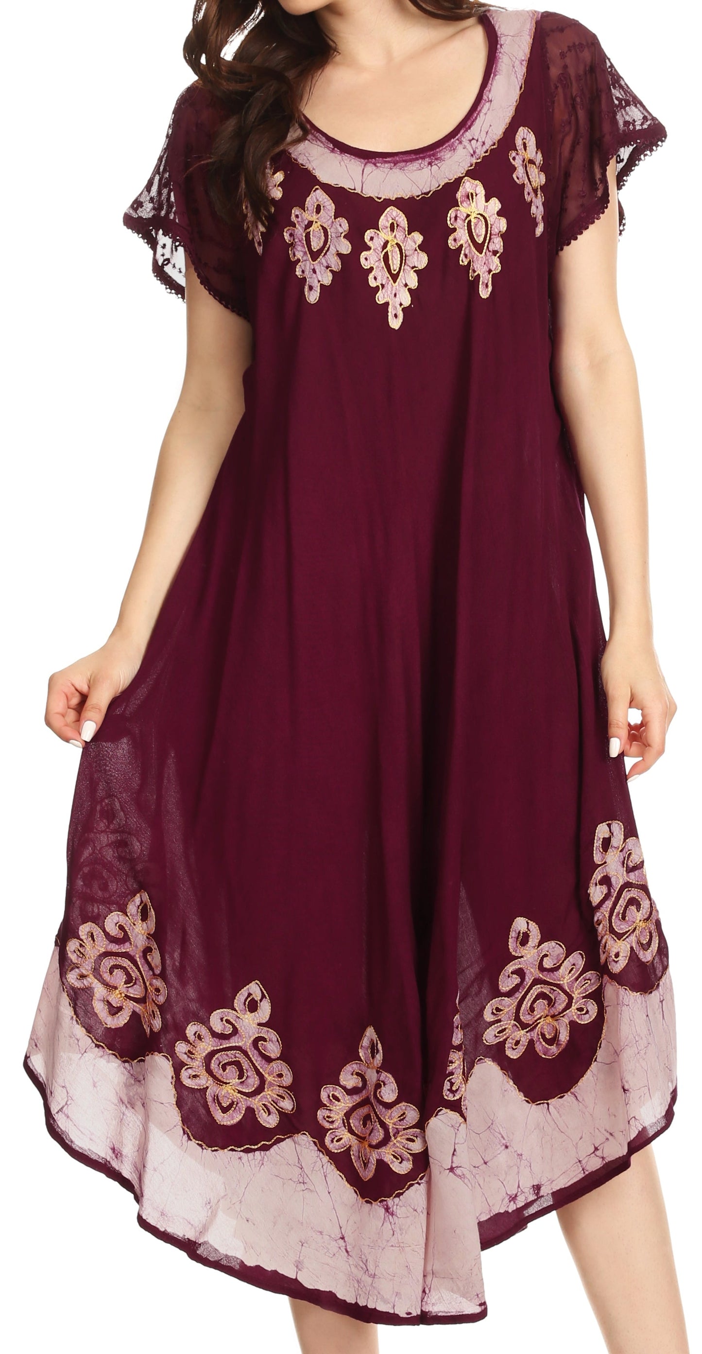 Sakkas Batik Hindi Cap Sleeve Caftan Dress / Cover Up - Concordia Style Boutique