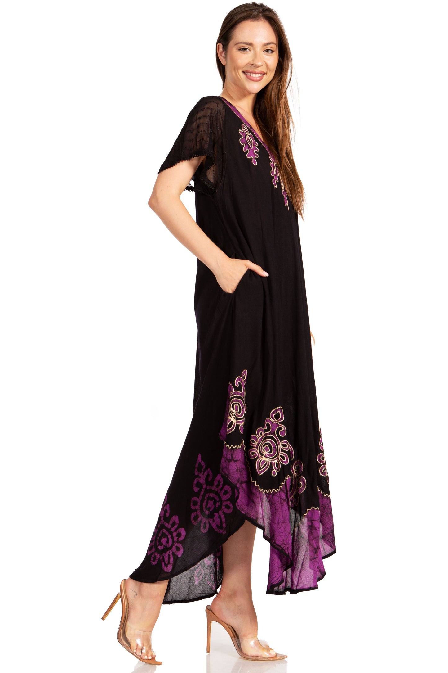 Sakkas Batik Hindi Cap Sleeve Caftan Dress / Cover Up - Concordia Style Boutique