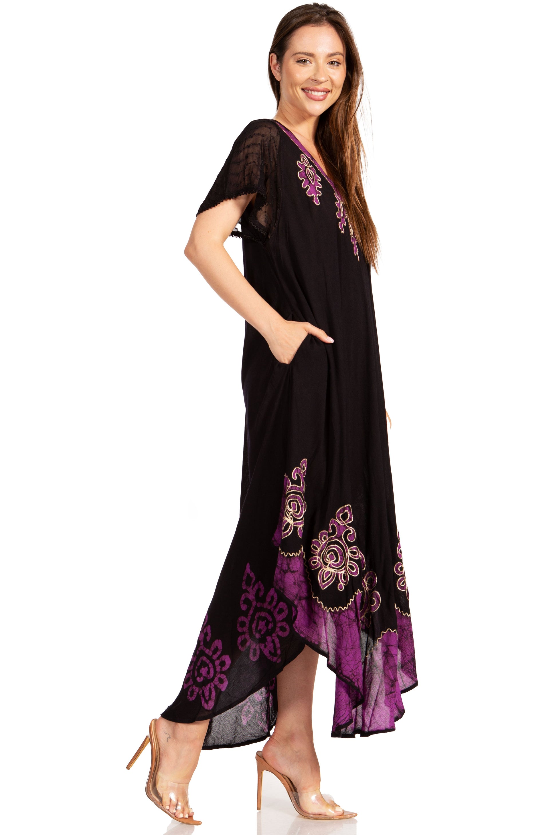 Sakkas Batik Hindi Cap Sleeve Caftan Dress / Cover Up - Concordia Style Boutique