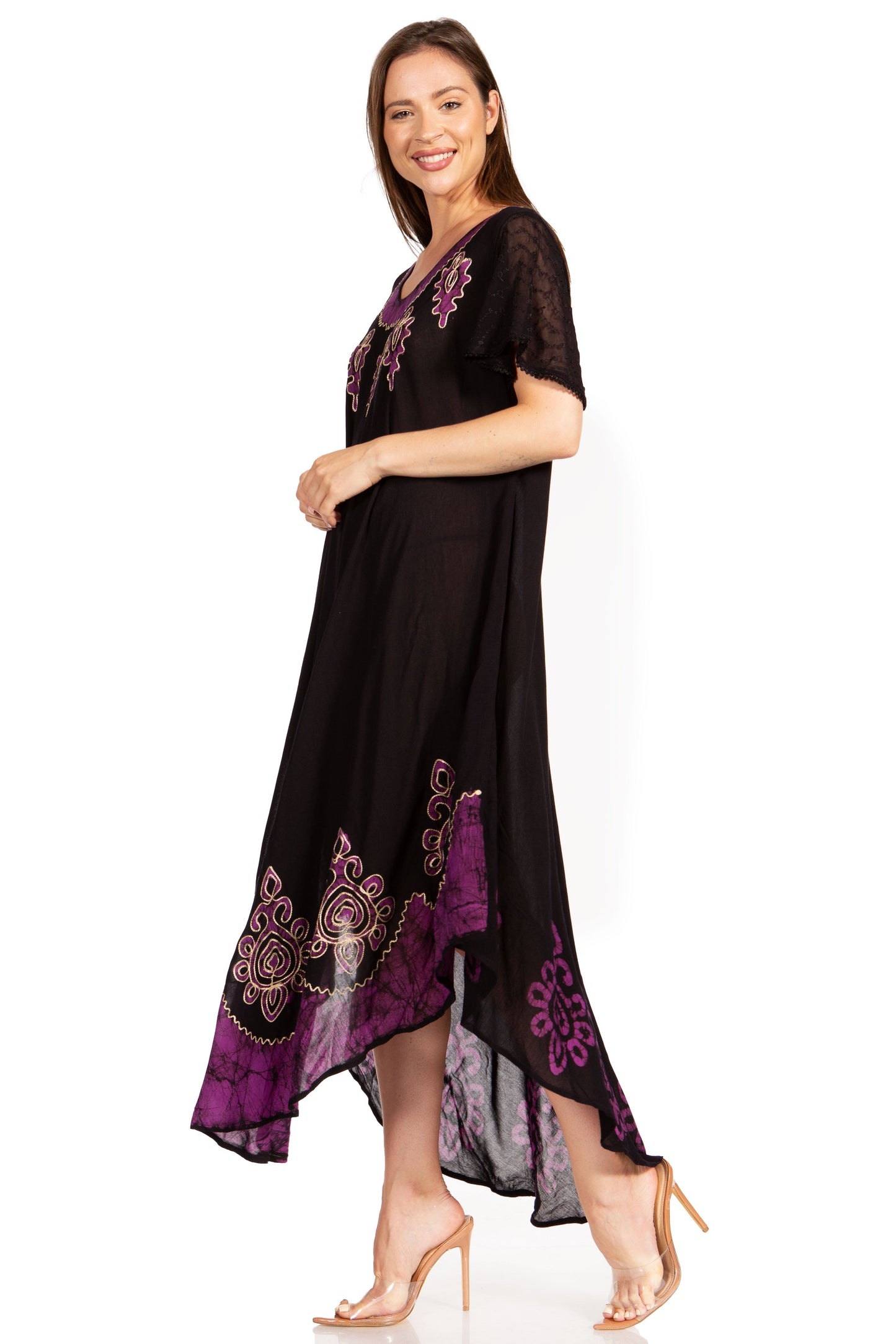 Sakkas Batik Hindi Cap Sleeve Caftan Dress / Cover Up - Concordia Style Boutique