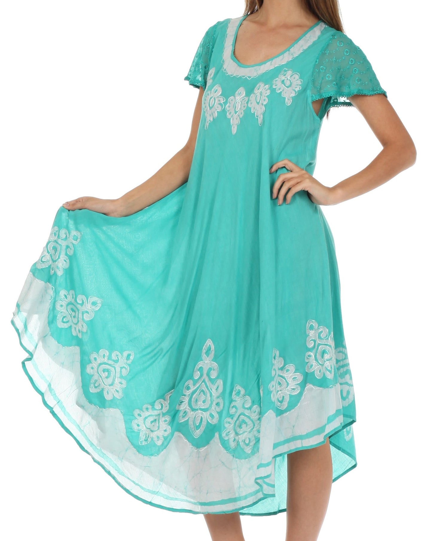 Sakkas Batik Hindi Cap Sleeve Caftan Dress / Cover Up - Concordia Style Boutique
