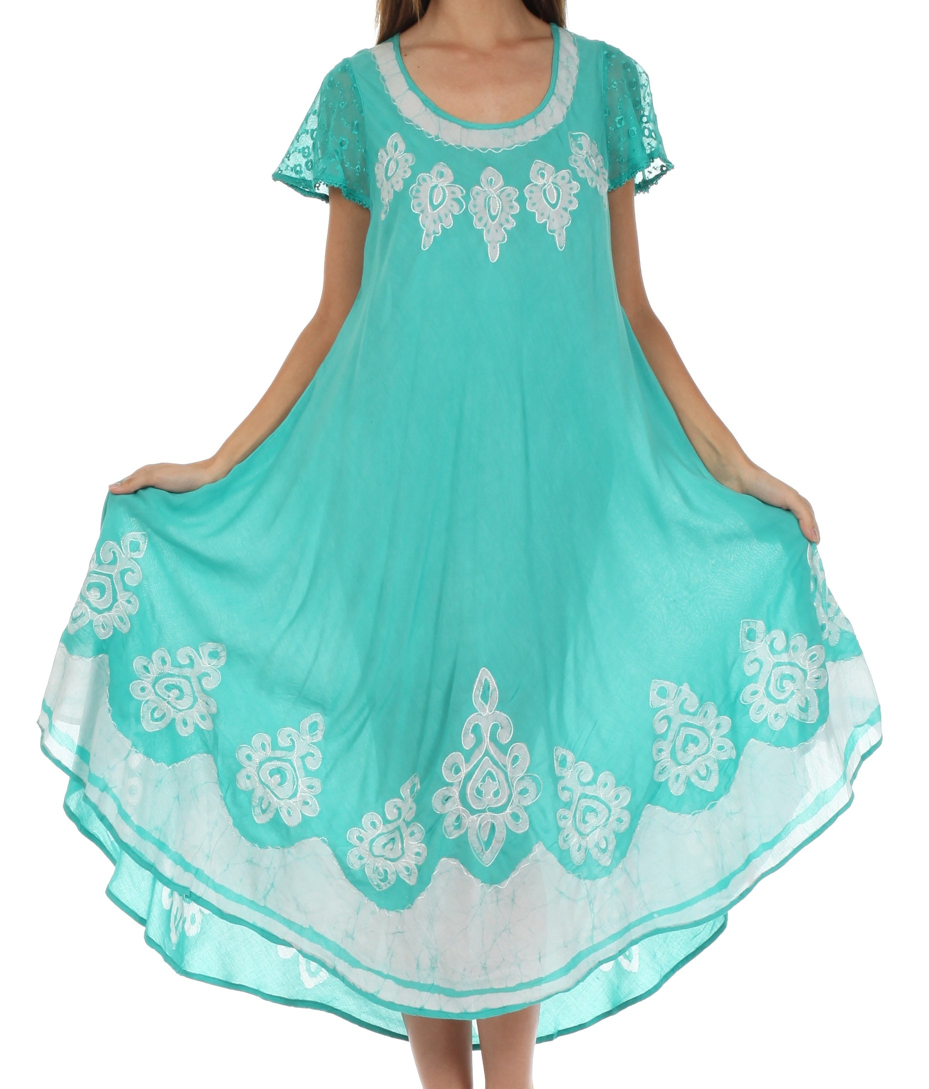 Sakkas Batik Hindi Cap Sleeve Caftan Dress / Cover Up - Concordia Style Boutique