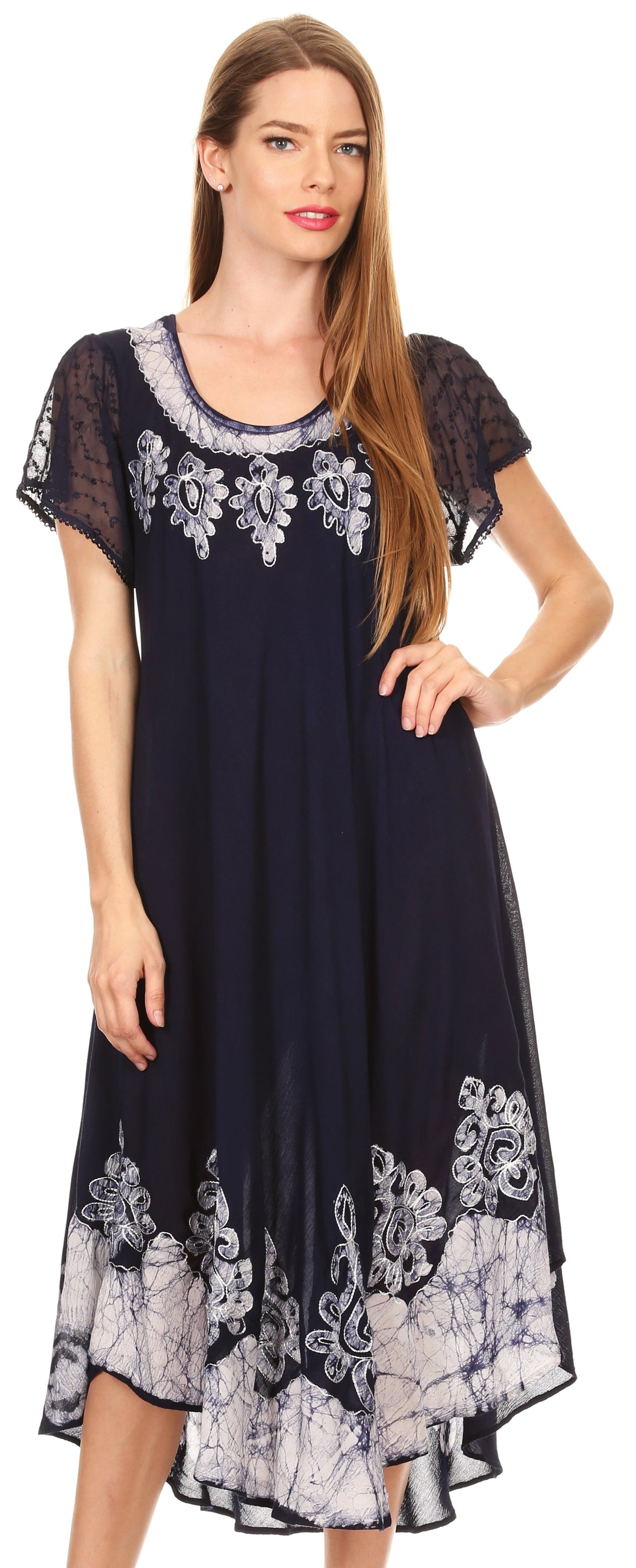 Sakkas Batik Hindi Cap Sleeve Caftan Dress / Cover Up - Concordia Style Boutique