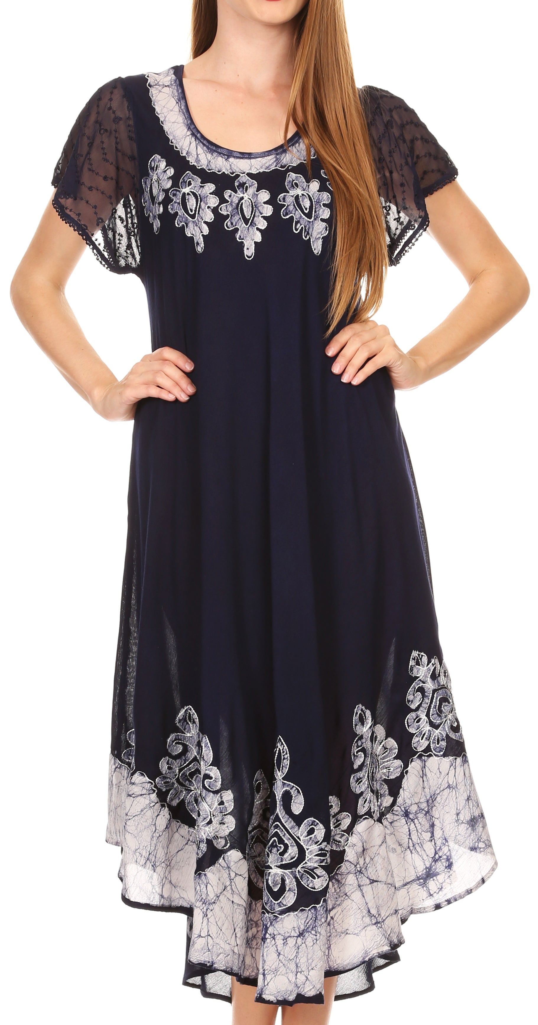 Sakkas Batik Hindi Cap Sleeve Caftan Dress / Cover Up - Concordia Style Boutique