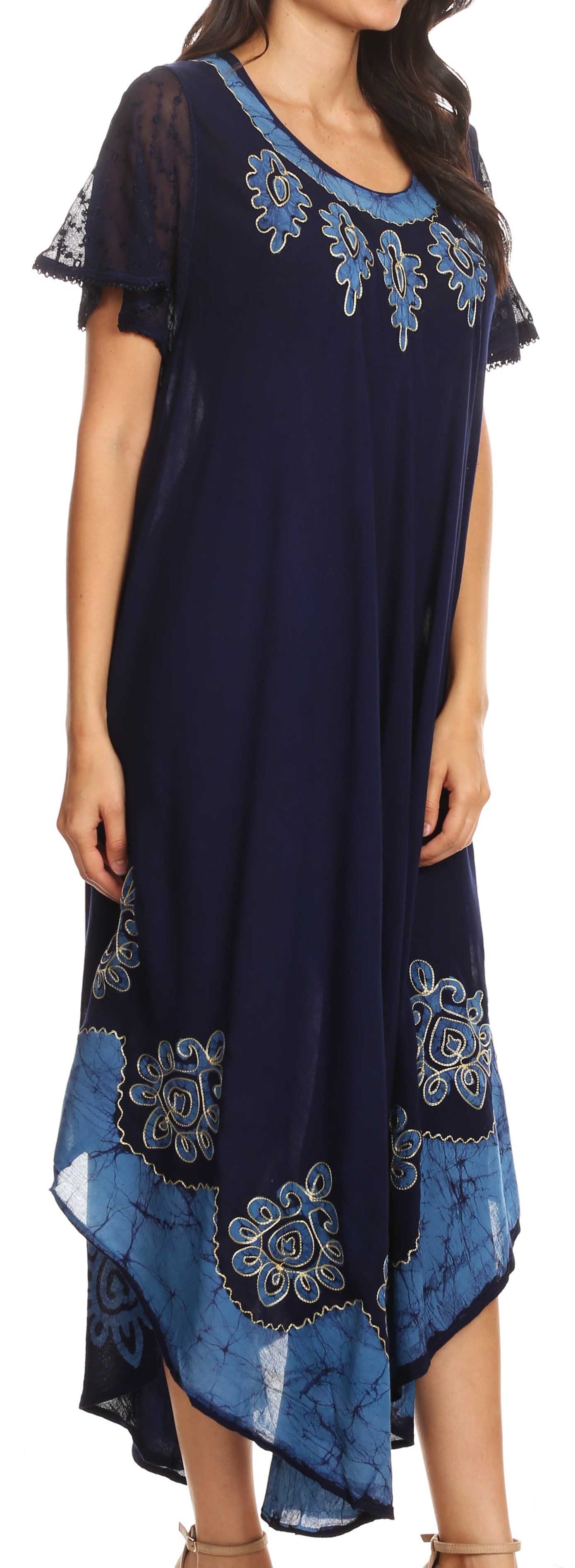 Sakkas Batik Hindi Cap Sleeve Caftan Dress / Cover Up - Concordia Style Boutique