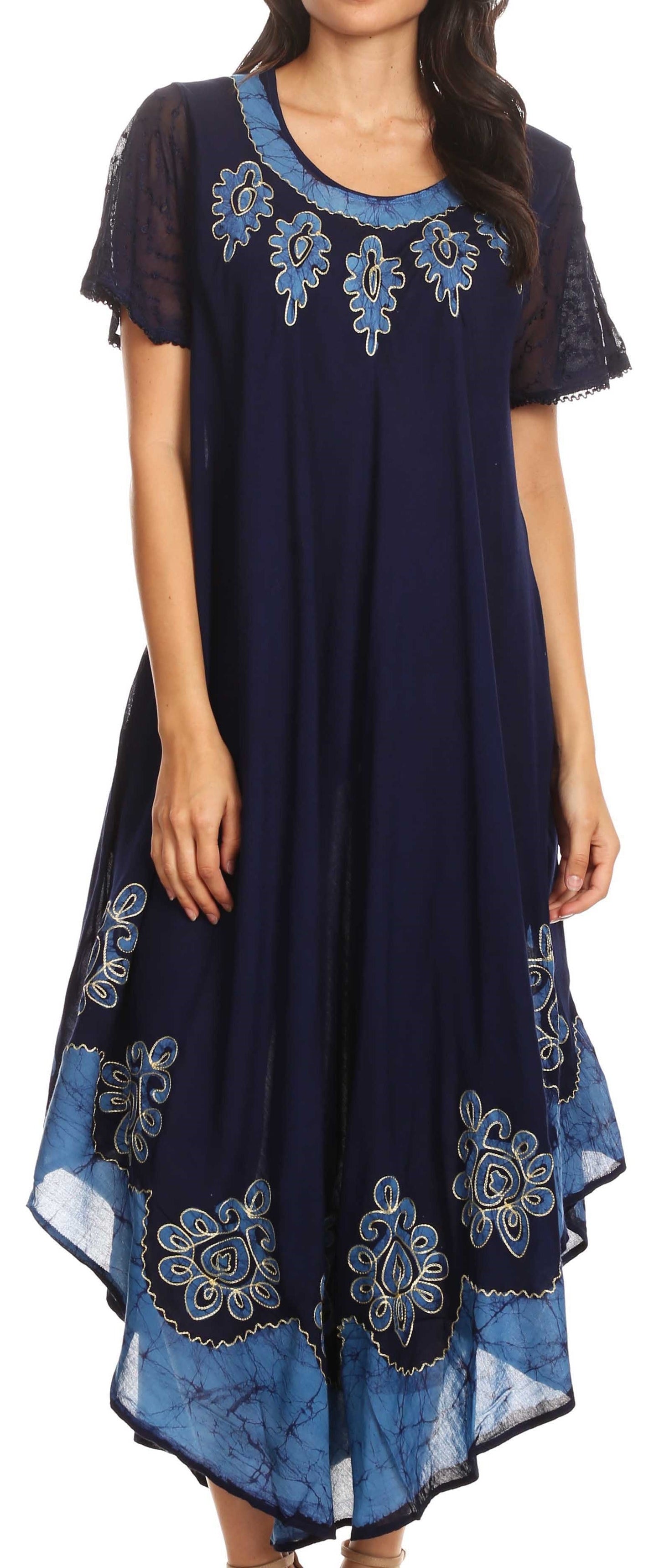 Sakkas Batik Hindi Cap Sleeve Caftan Dress / Cover Up - Concordia Style Boutique