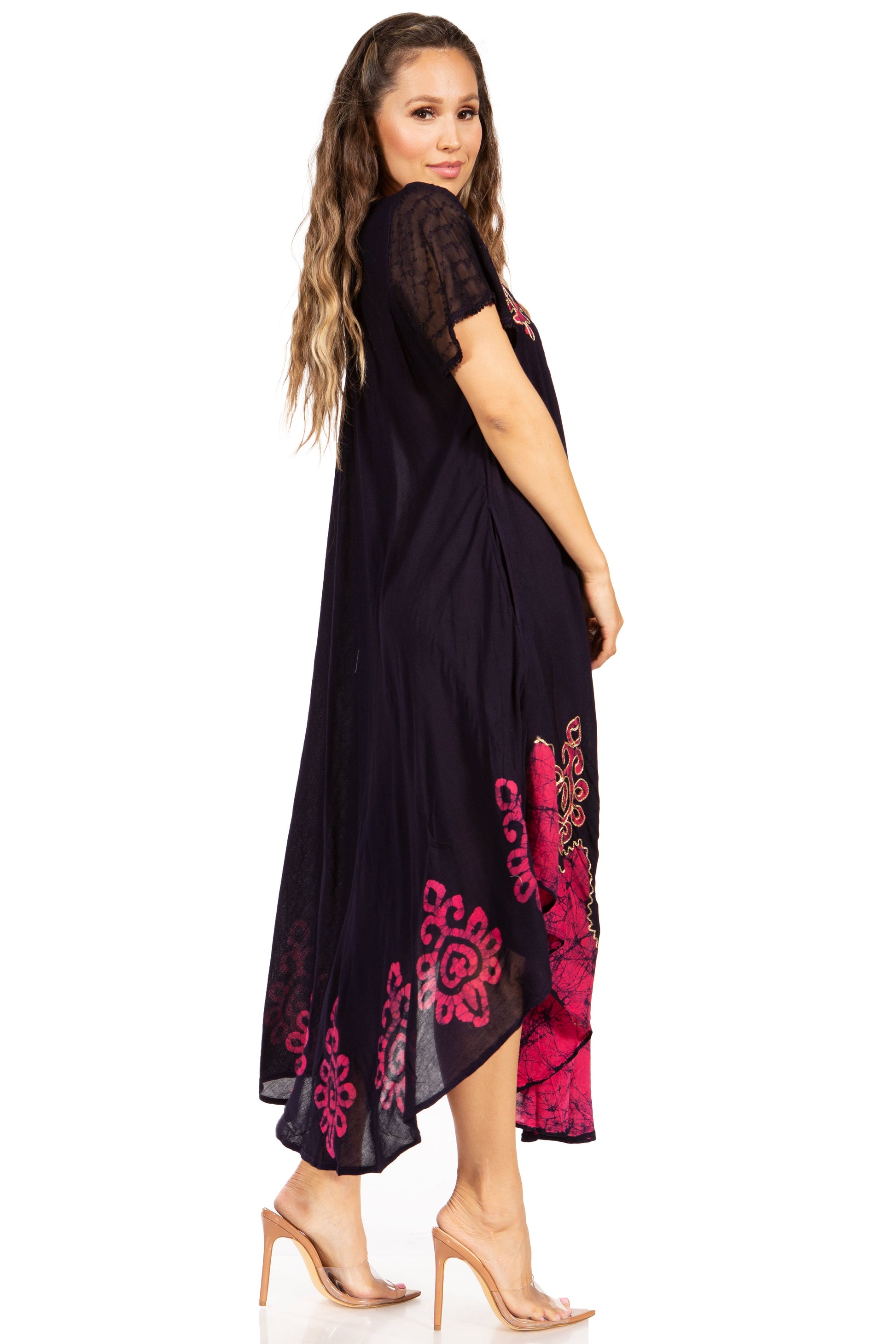 Sakkas Batik Hindi Cap Sleeve Caftan Dress / Cover Up - Concordia Style Boutique