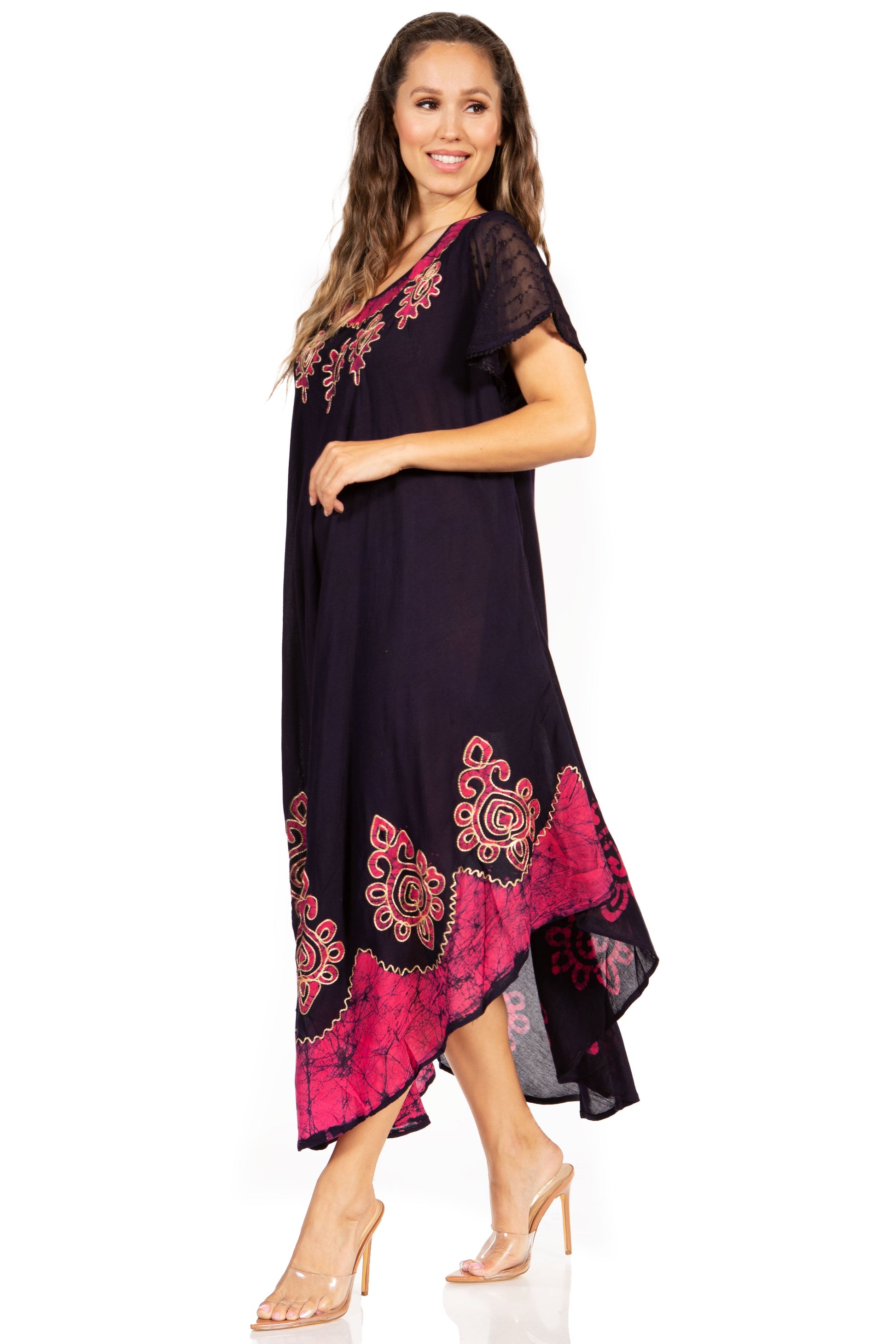 Sakkas Batik Hindi Cap Sleeve Caftan Dress / Cover Up - Concordia Style Boutique