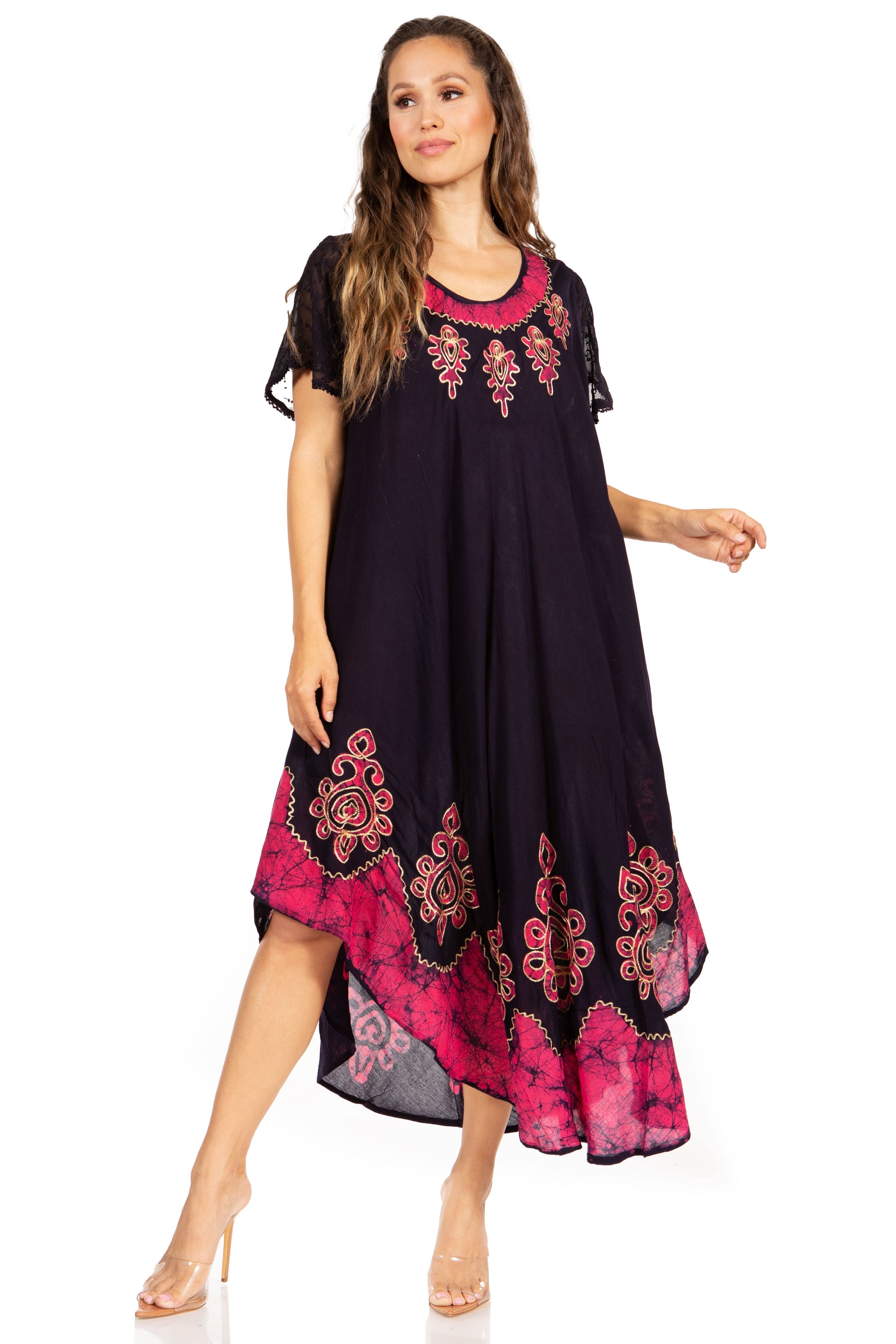 Sakkas Batik Hindi Cap Sleeve Caftan Dress / Cover Up - Concordia Style Boutique