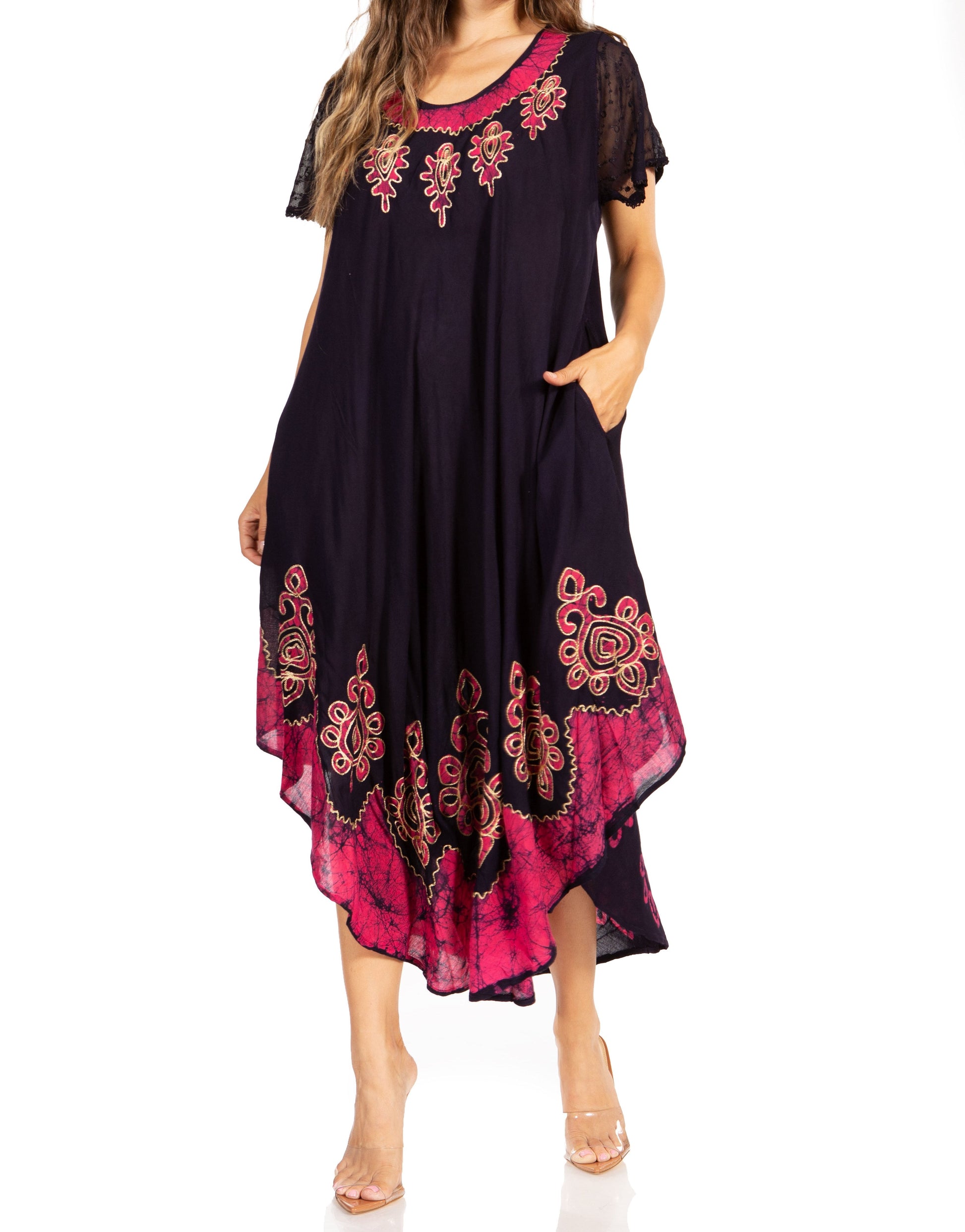Sakkas Batik Hindi Cap Sleeve Caftan Dress / Cover Up - Concordia Style Boutique