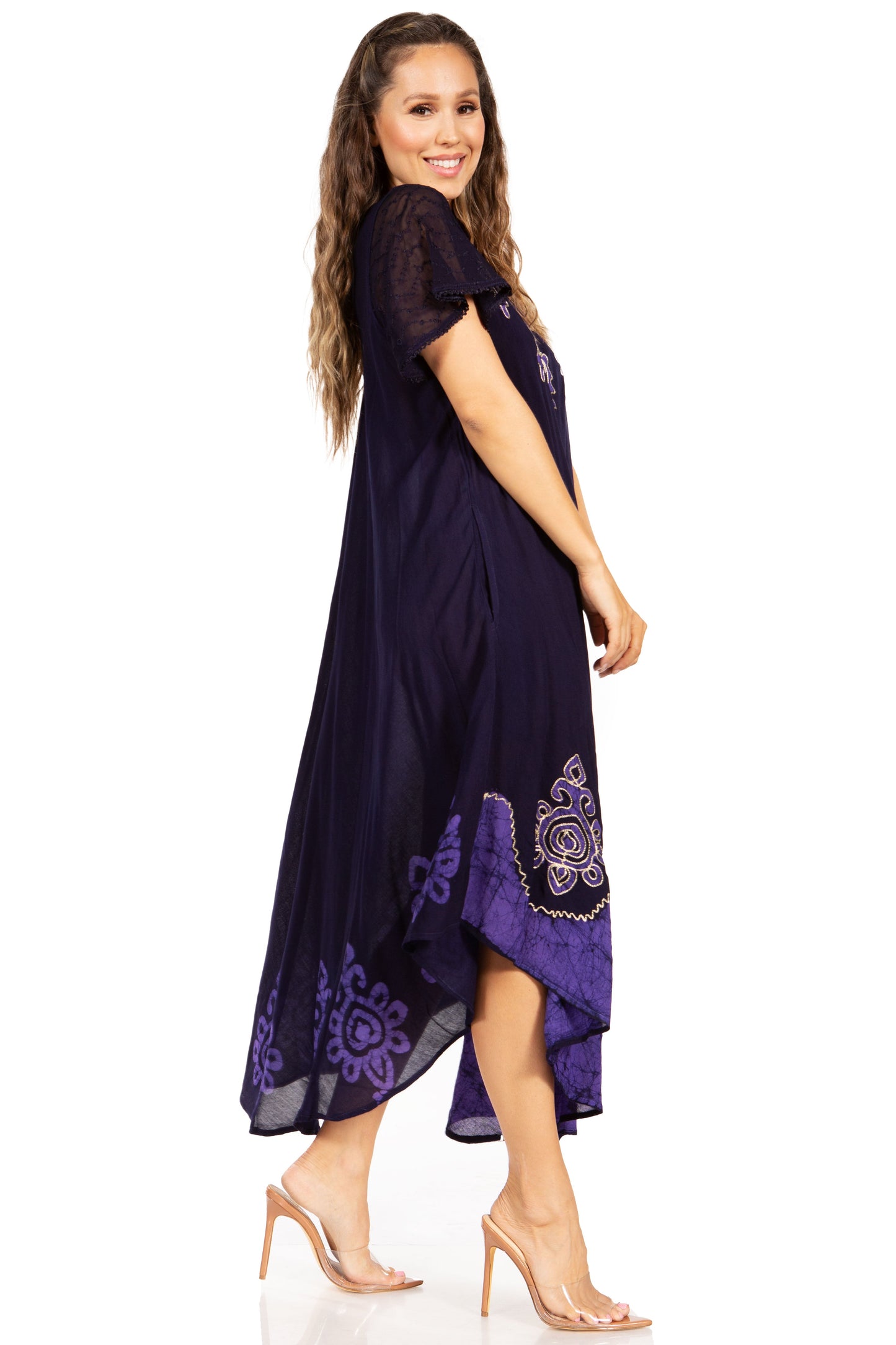 Sakkas Batik Hindi Cap Sleeve Caftan Dress / Cover Up - Concordia Style Boutique