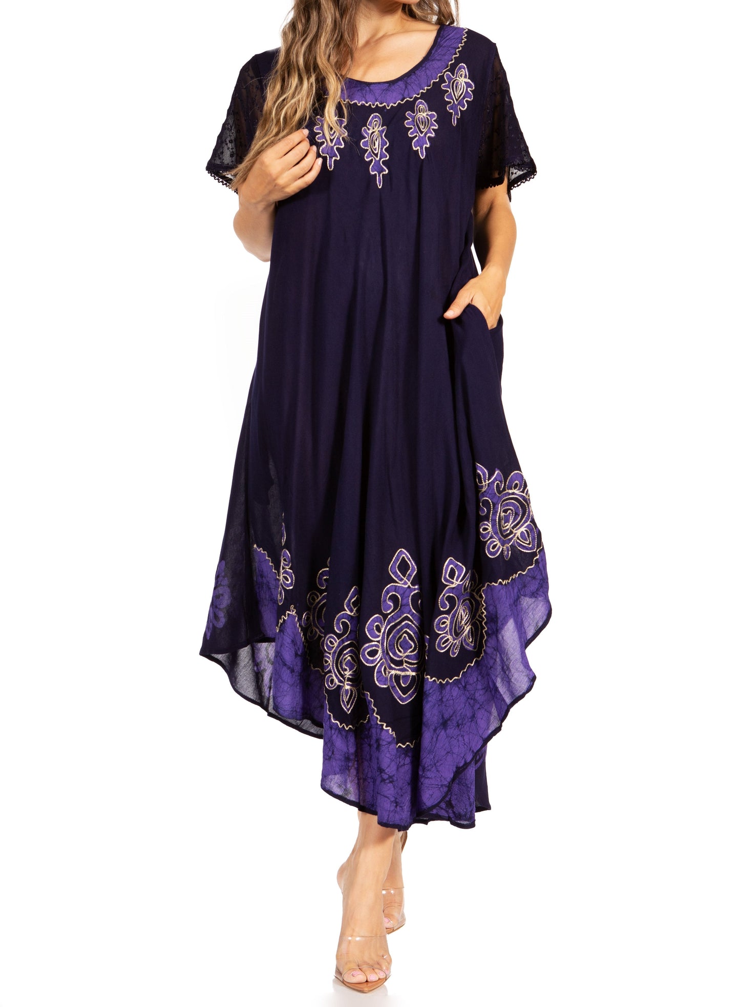 Sakkas Batik Hindi Cap Sleeve Caftan Dress / Cover Up - Concordia Style Boutique