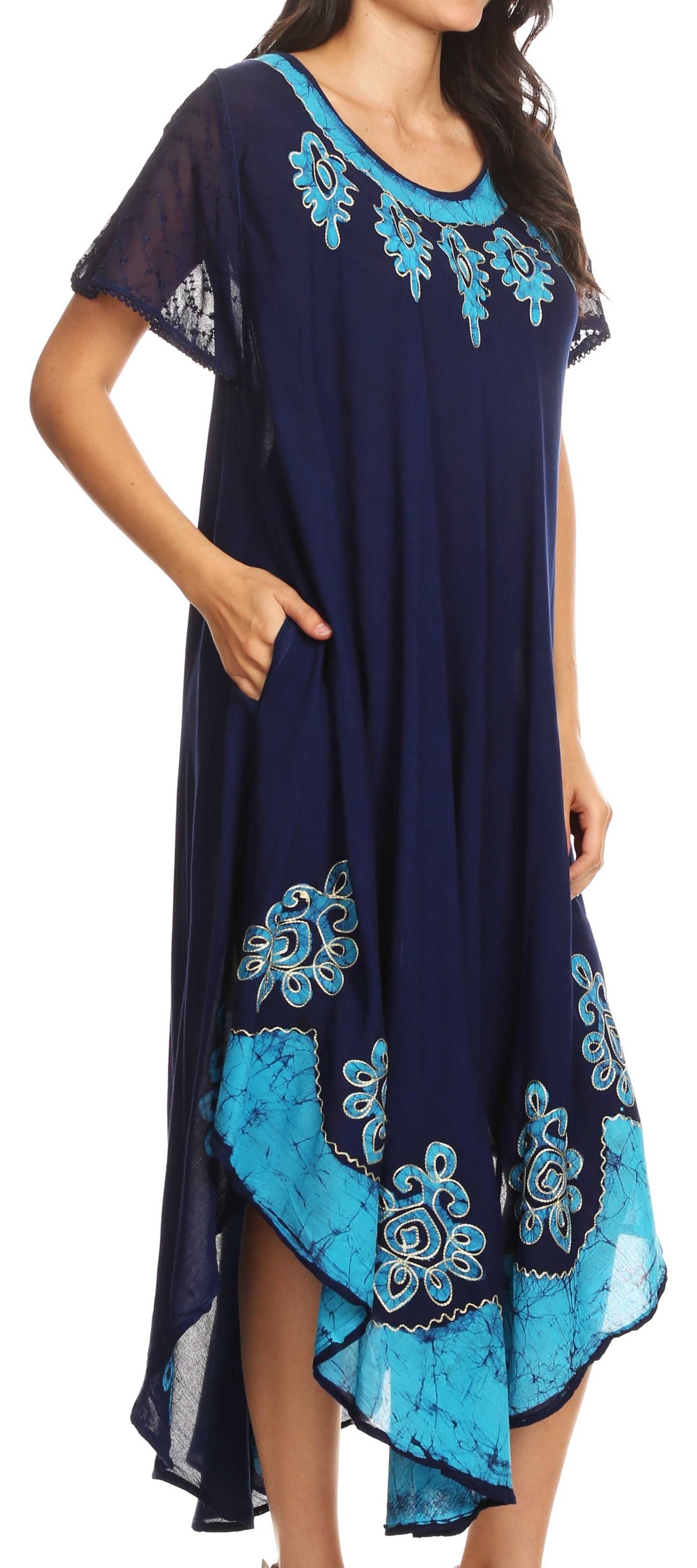 Sakkas Batik Hindi Cap Sleeve Caftan Dress / Cover Up - Concordia Style Boutique