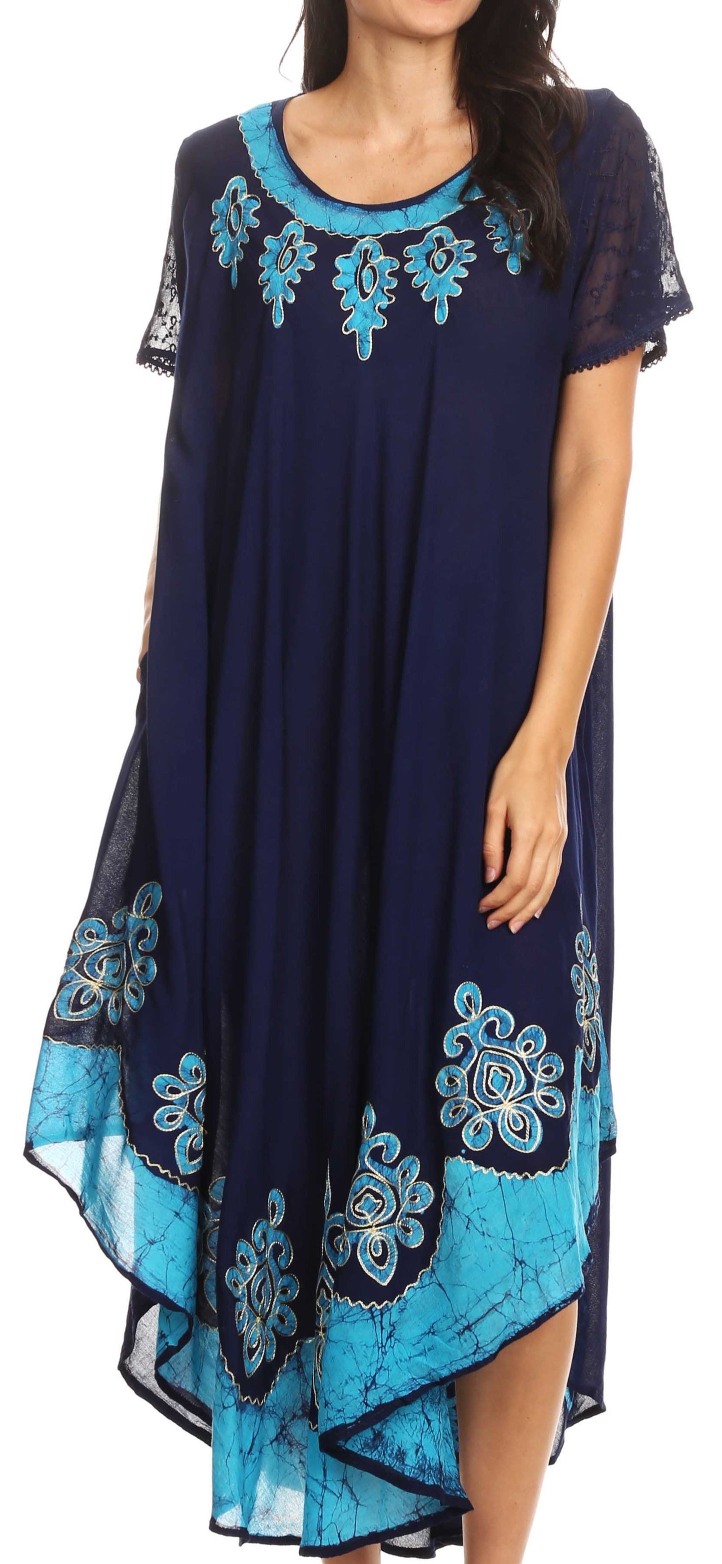 Sakkas Batik Hindi Cap Sleeve Caftan Dress / Cover Up - Concordia Style Boutique