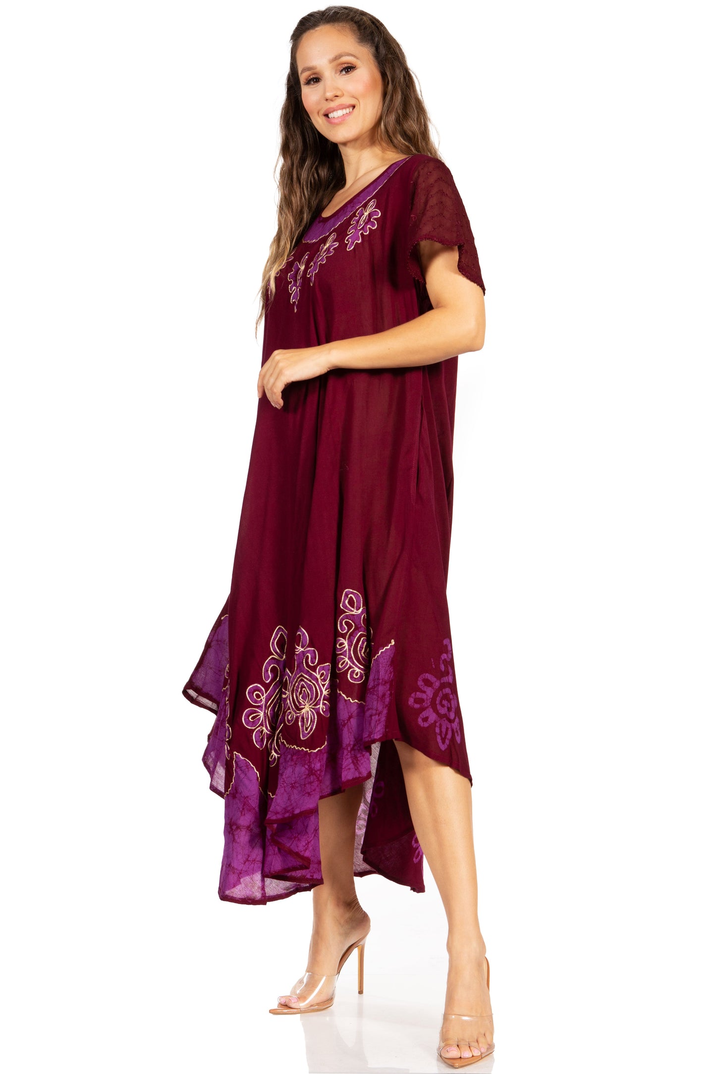 Sakkas Batik Hindi Cap Sleeve Caftan Dress / Cover Up - Concordia Style Boutique