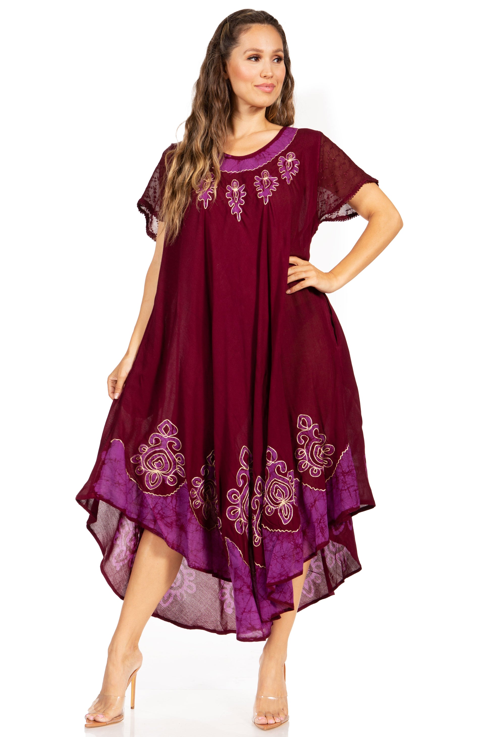 Sakkas Batik Hindi Cap Sleeve Caftan Dress / Cover Up - Concordia Style Boutique
