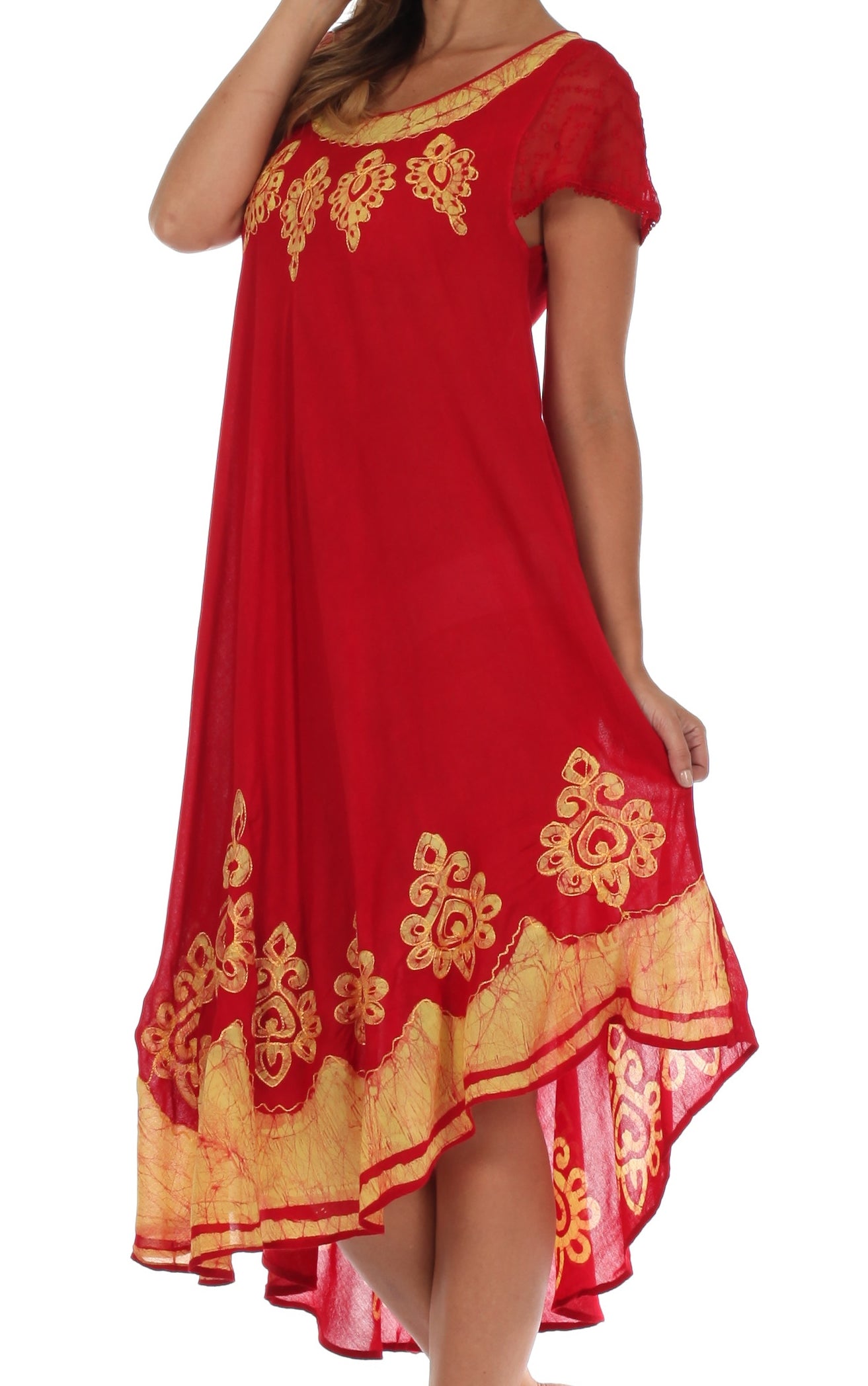 Sakkas Batik Hindi Cap Sleeve Caftan Dress / Cover Up - Concordia Style Boutique