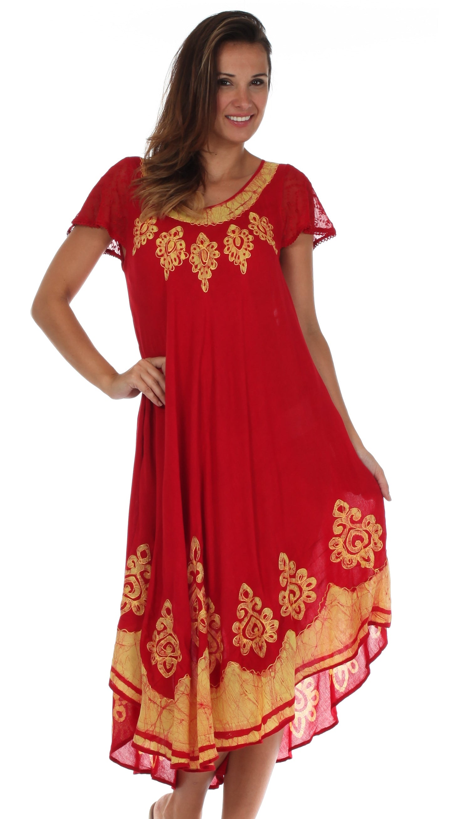 Sakkas Batik Hindi Cap Sleeve Caftan Dress / Cover Up - Concordia Style Boutique